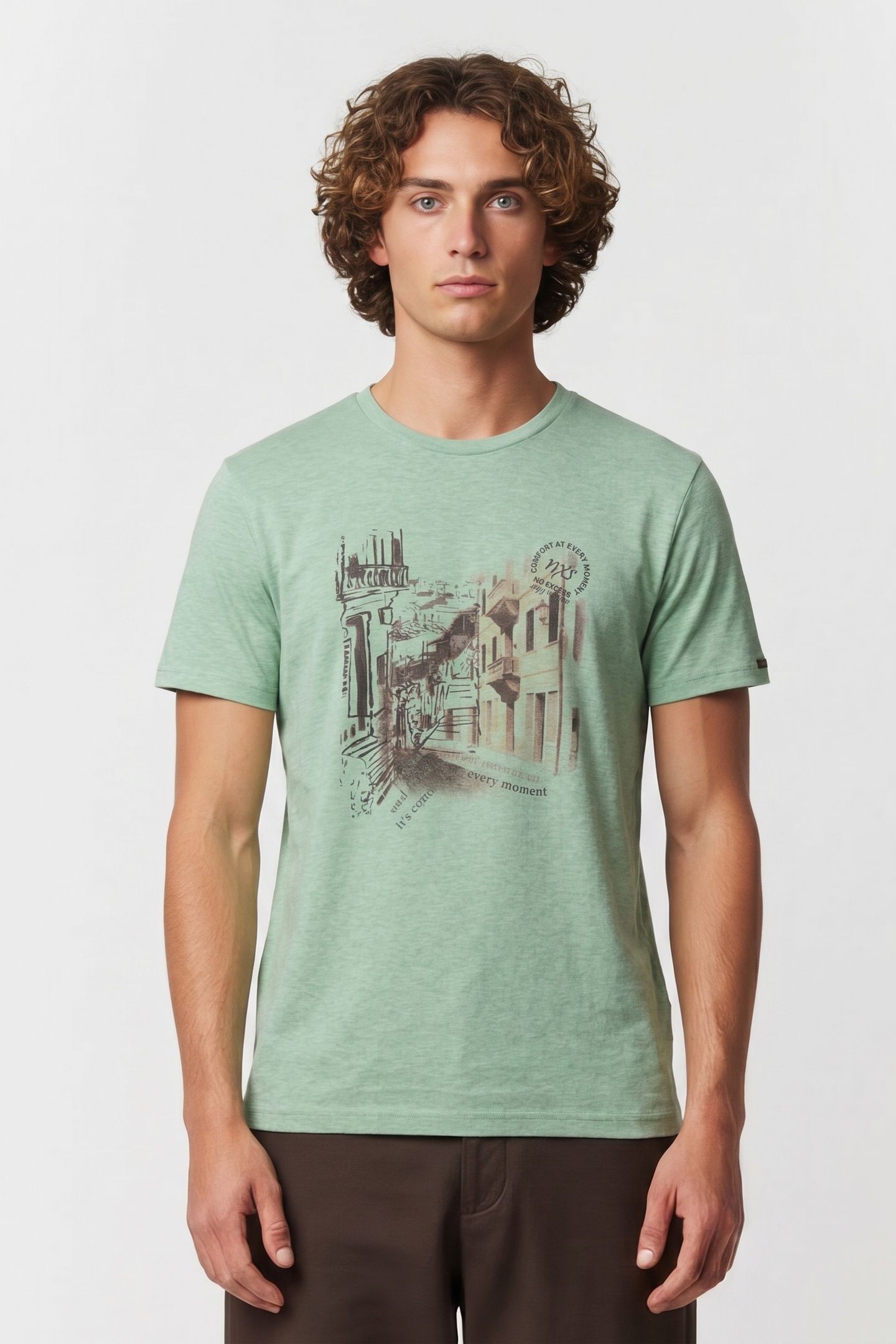 T-SHIRT CREWNECK MELANGE CHEST PRINT MINT 1