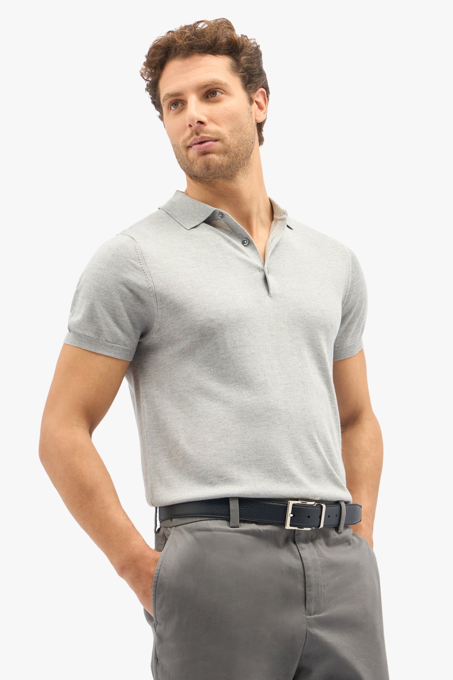 LIGHT GREY SILK-CASHMERE BLEND POLO SHIRT LIGHT GREY 1