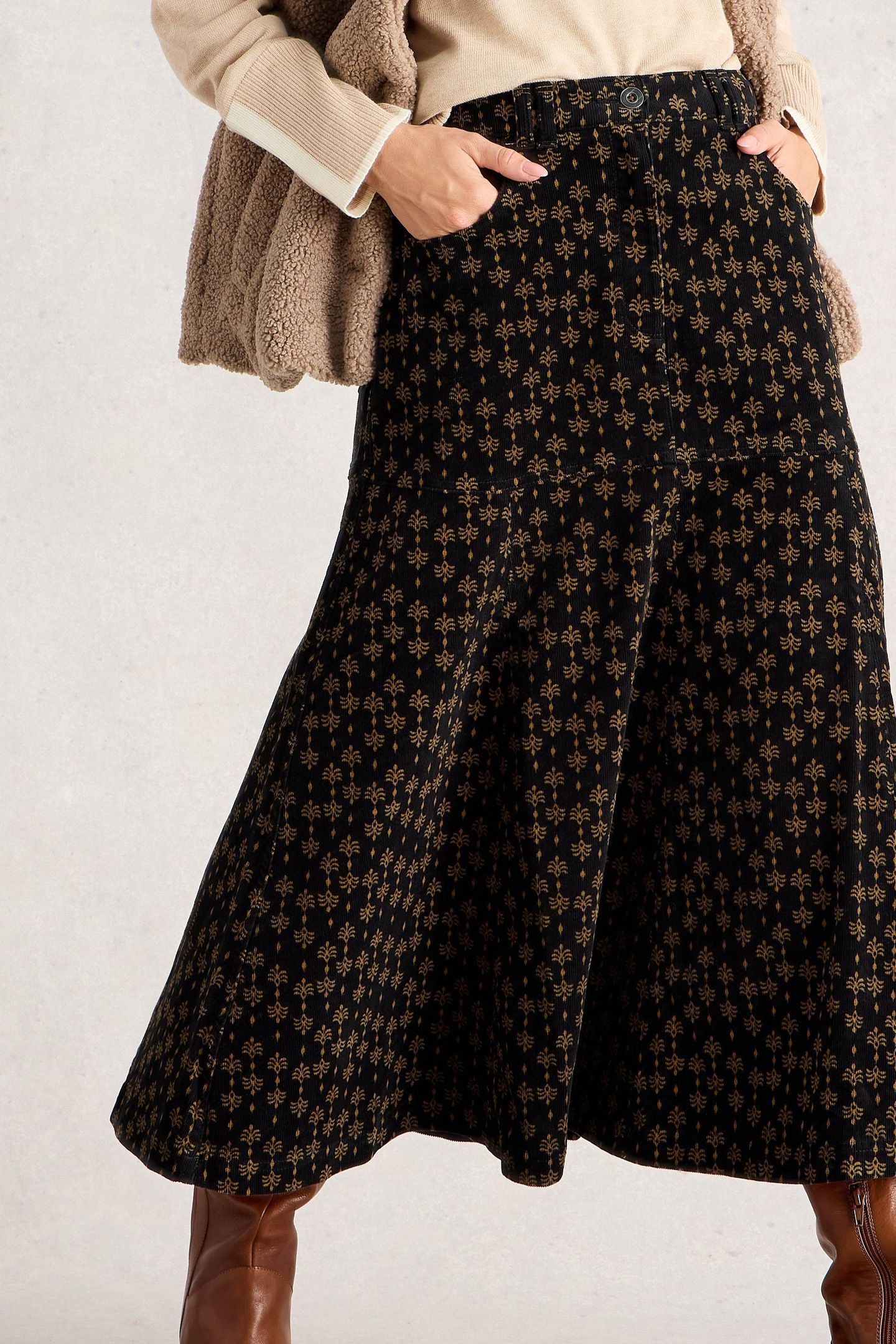 QUINN CORD MIDI SKIRT BLACK MULTI 3