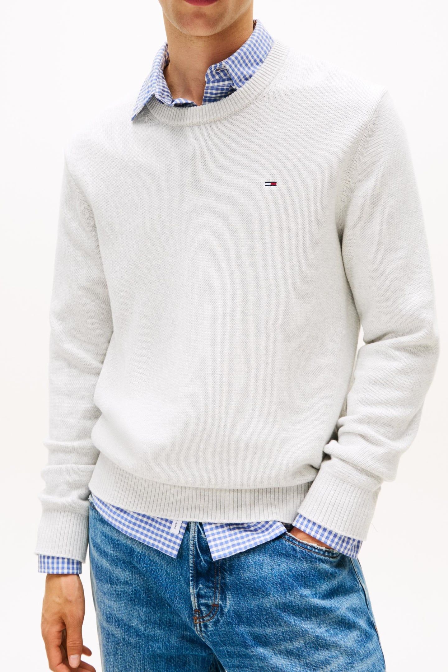 SLIM ESSENTIAL SWEATER LT GREY HTR 1