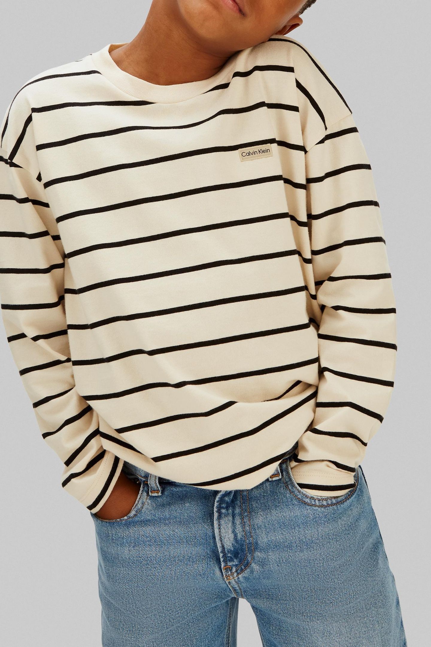 BOYS STRIPE T-SHIRT L/S WHITE GRAY/CK BLACK 3