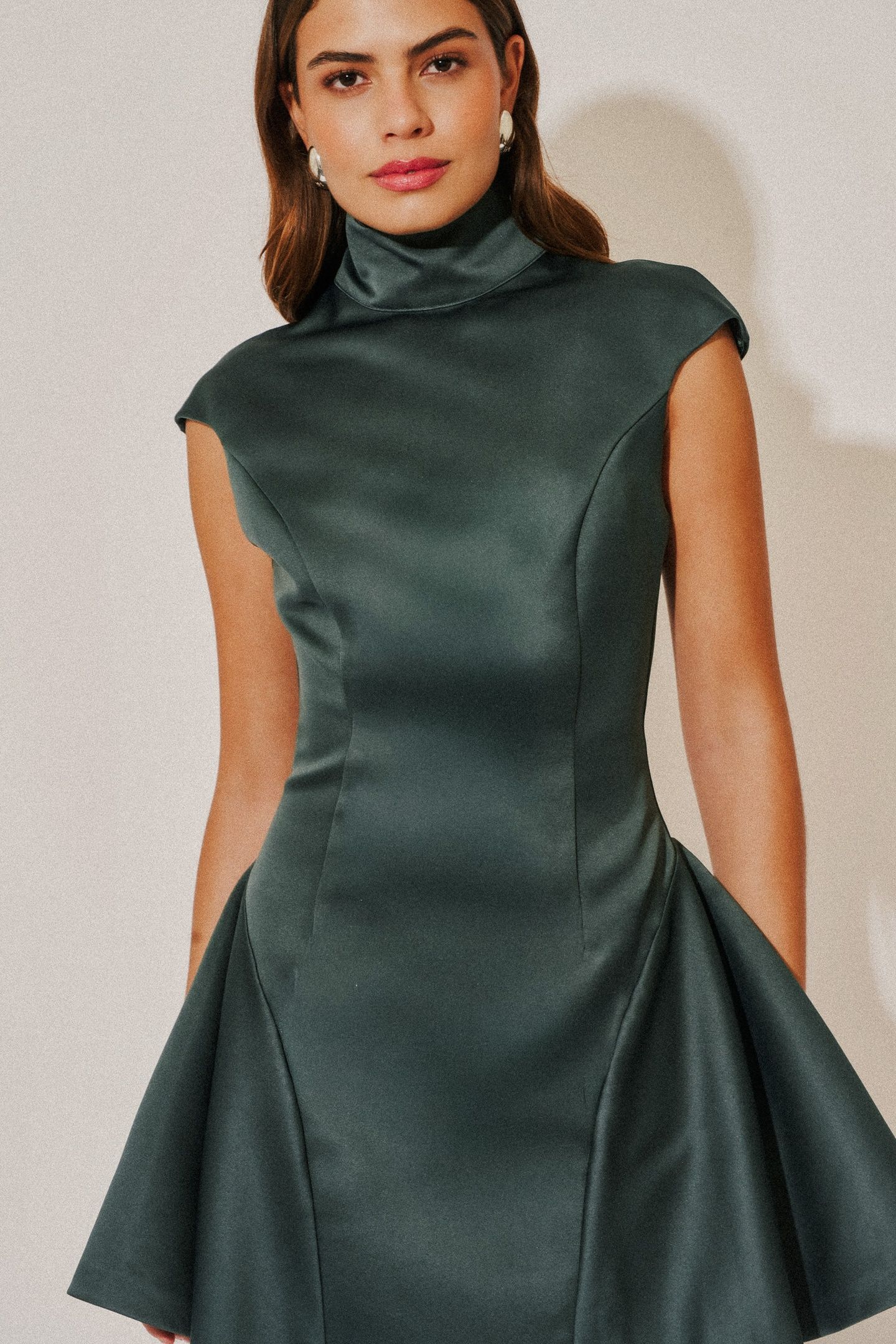 SATIN HIGH NECK MINI DRESS TEAL 3