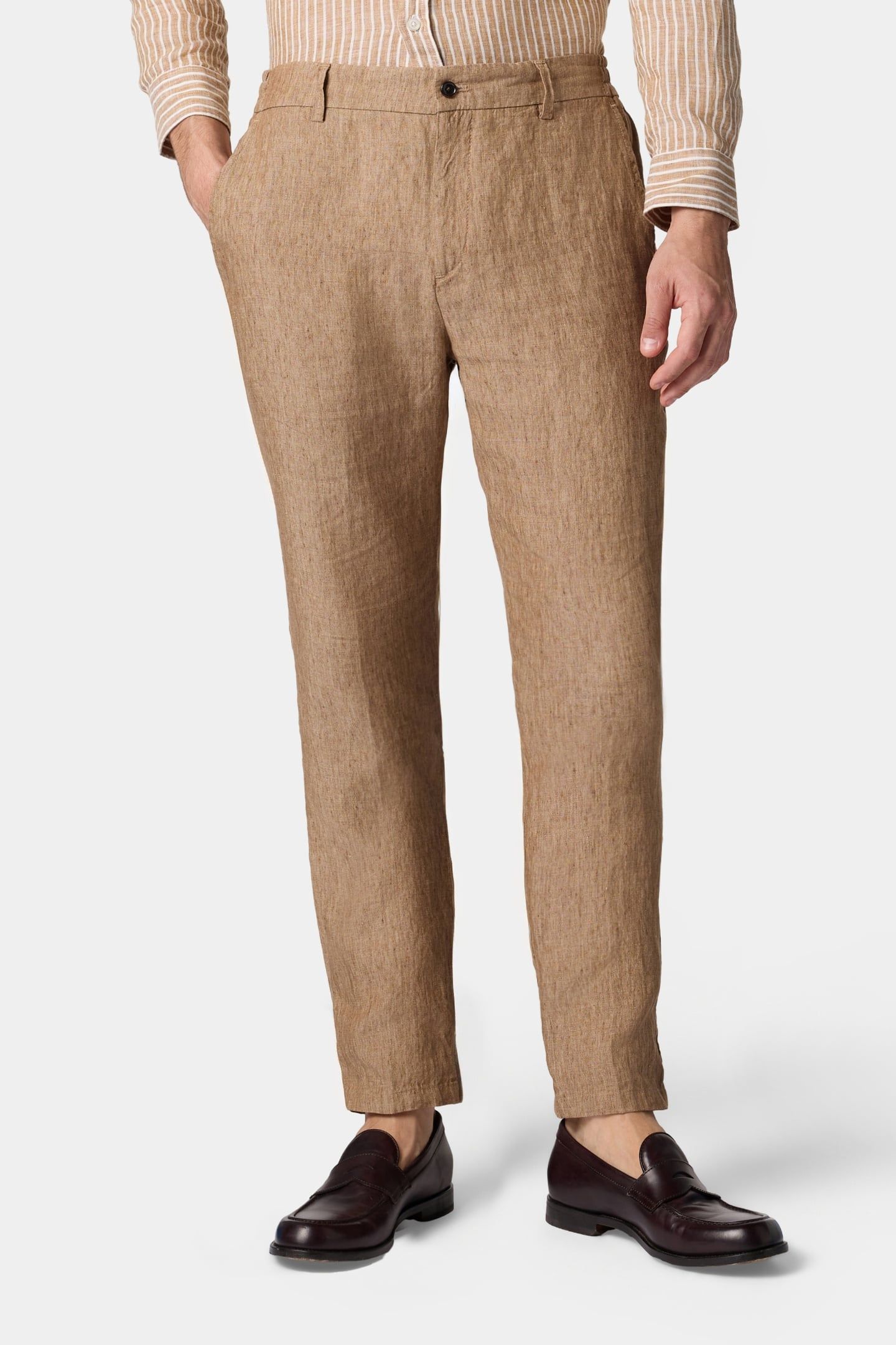 LINEN TROUSERS LIGHT BROWN 1