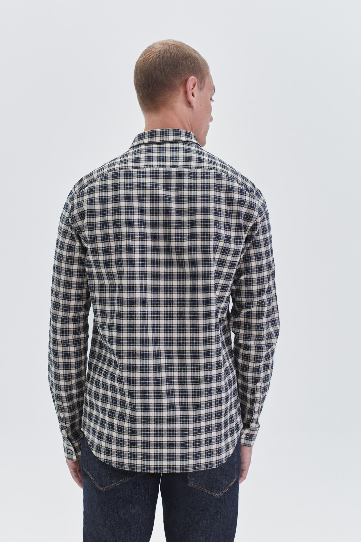 NAVY CHECKED SLIM SHIRT 3