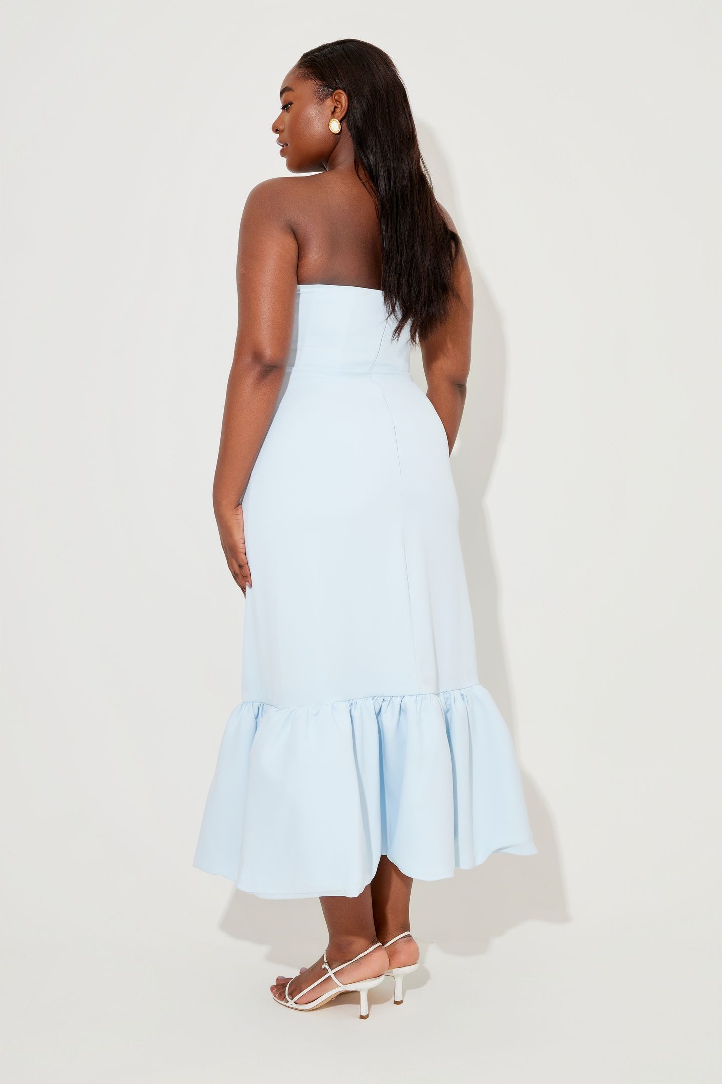 STRAPLESS PEPLUM MIDI DRESS BLUE 2