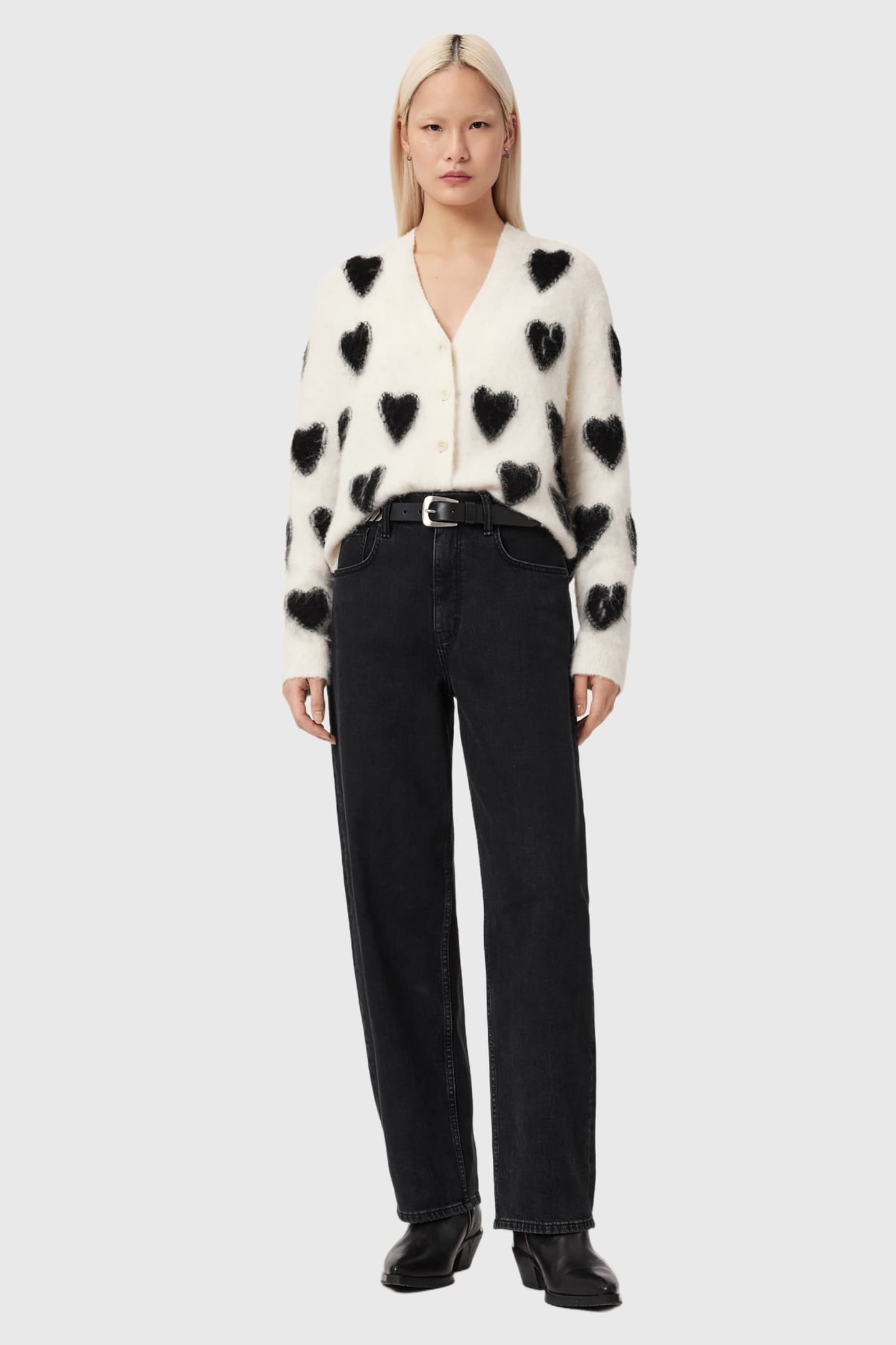 SCATTER HEART CARDI CHALK WHITE/BLACK 1