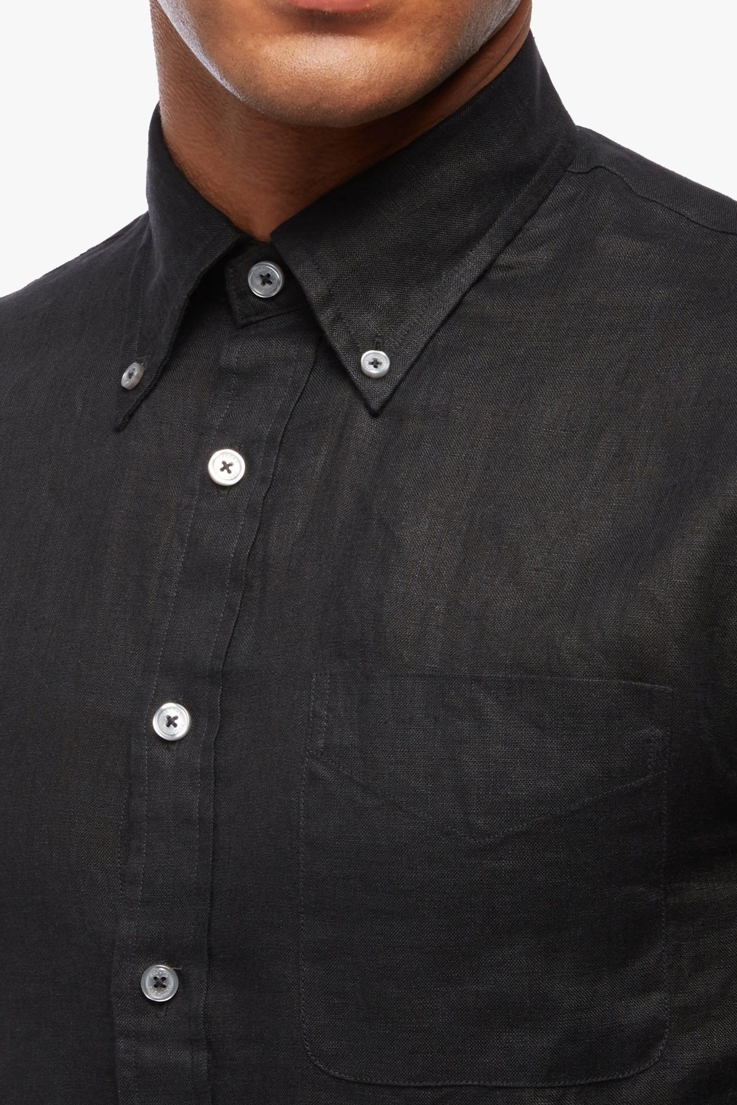 SLIM FIT LINEN SHIRT WITH BUTTON DOWN COLLAR BLACK 5
