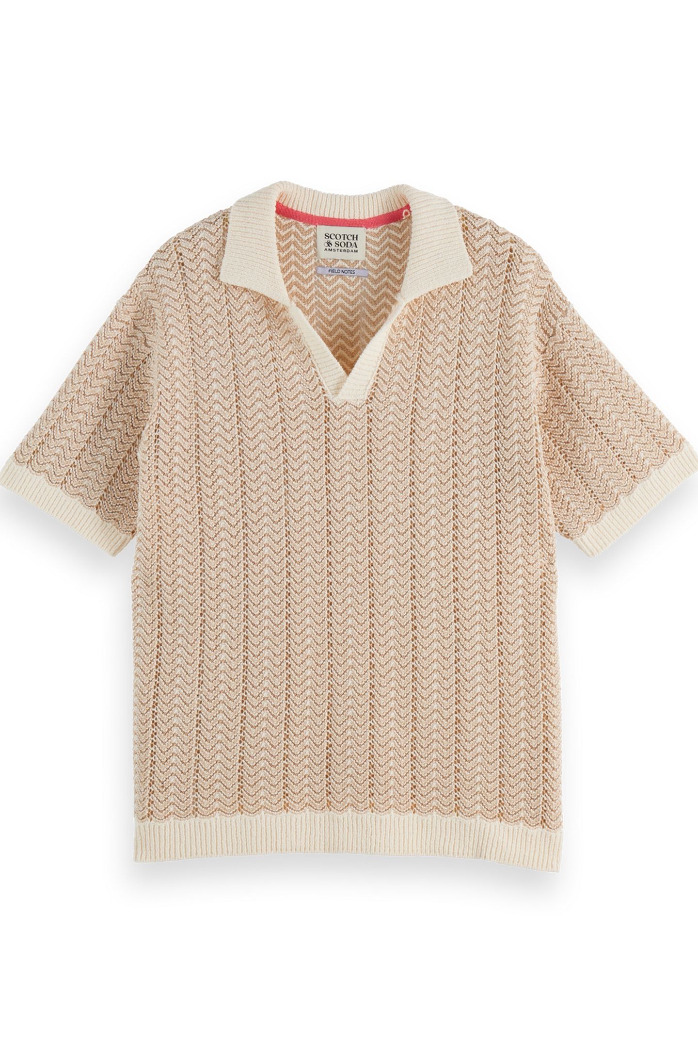 OPEN STRUCTURED KNITTED V-NECK POLO EGGNOG 4
