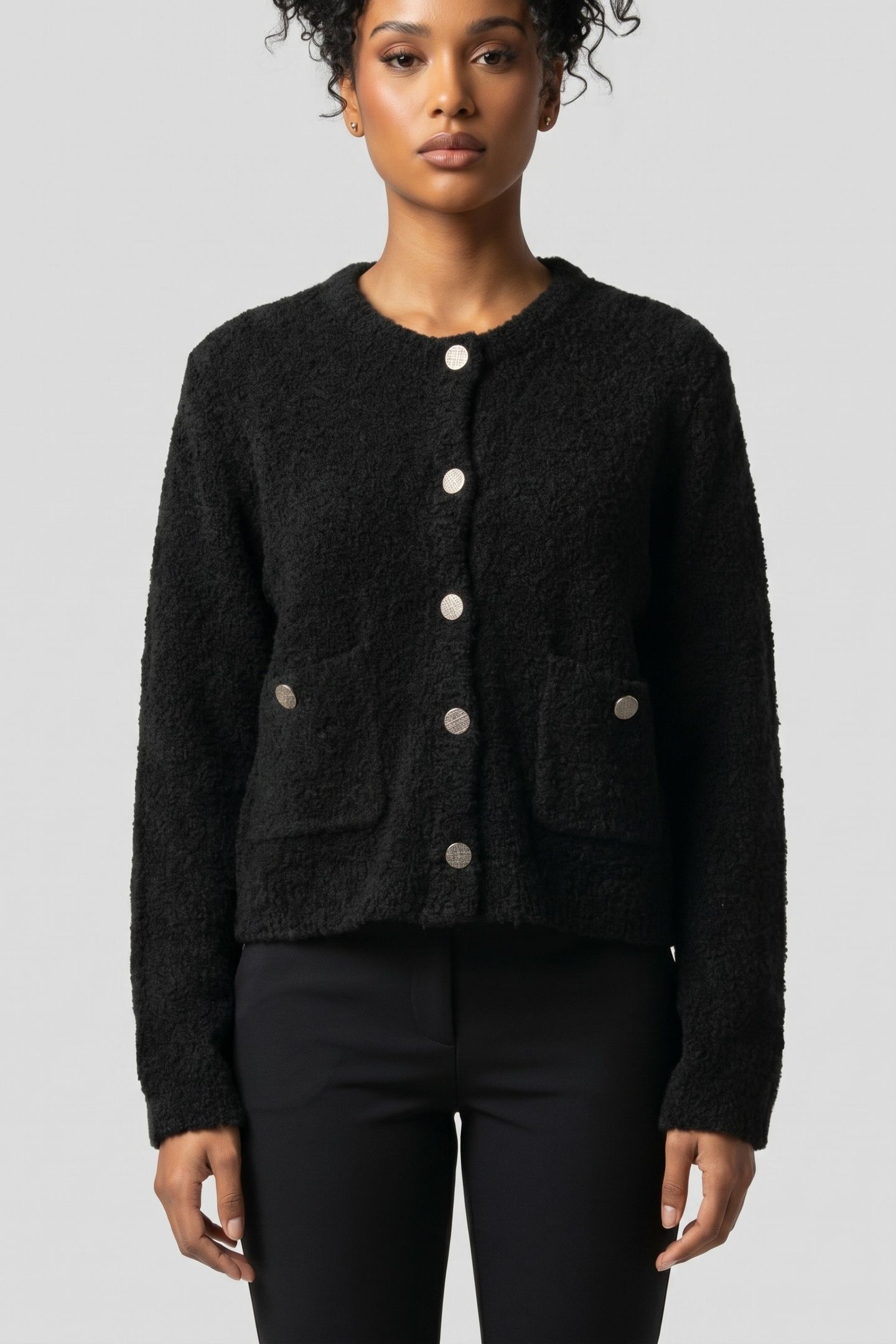 CREW NECK CARDIGAN BOUCLÉ BLACK 1