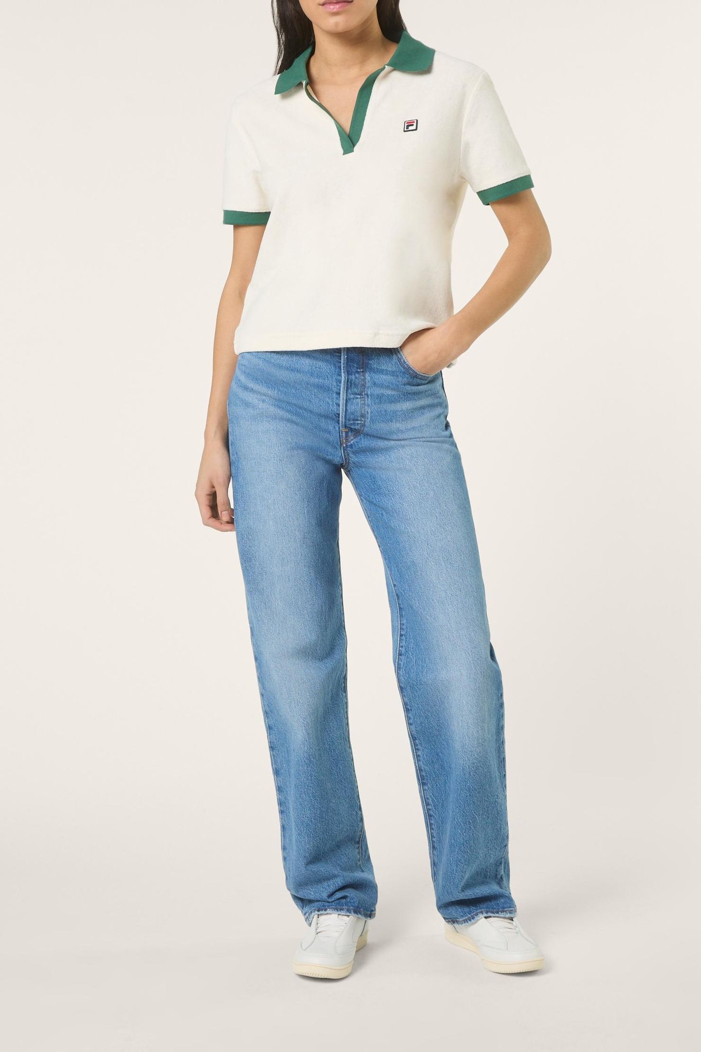 BELFORT RELAXED JOHNNY COLLAR TOWELLING TOP EGRET-POSY GREEN 2