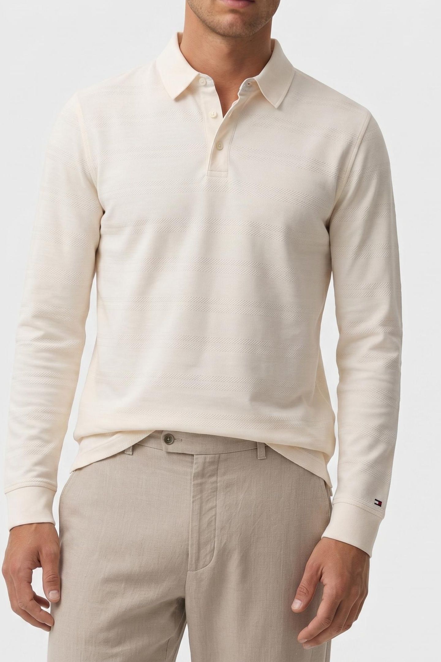 LONG-SLEEVE TONAL KNIT POLO IVORY PETAL 1