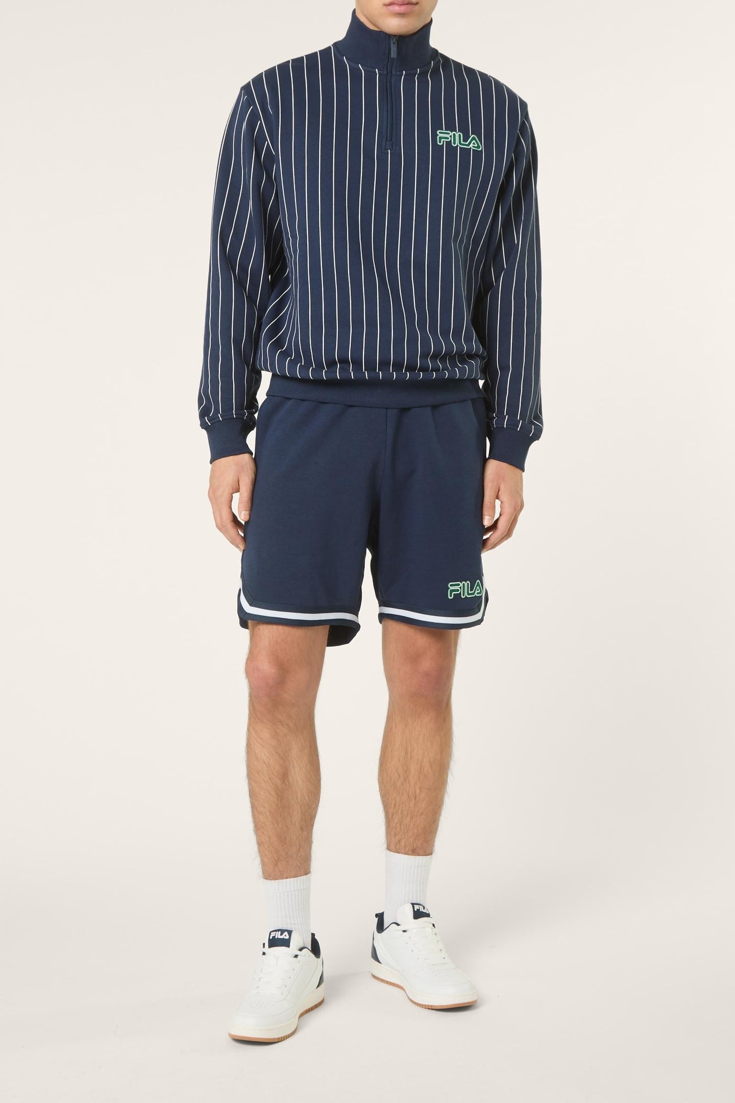STATUTO LOOSE PINSTRIPED HALF ZIP SWEATSHIRT BLACK IRIS / EG 2