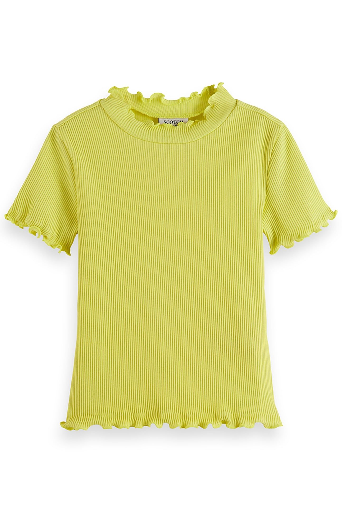 GIRL MOCK NECK RIBBED SLIM-FIT SHORT-SLEEVE T-SHIRT LIMEADE 1
