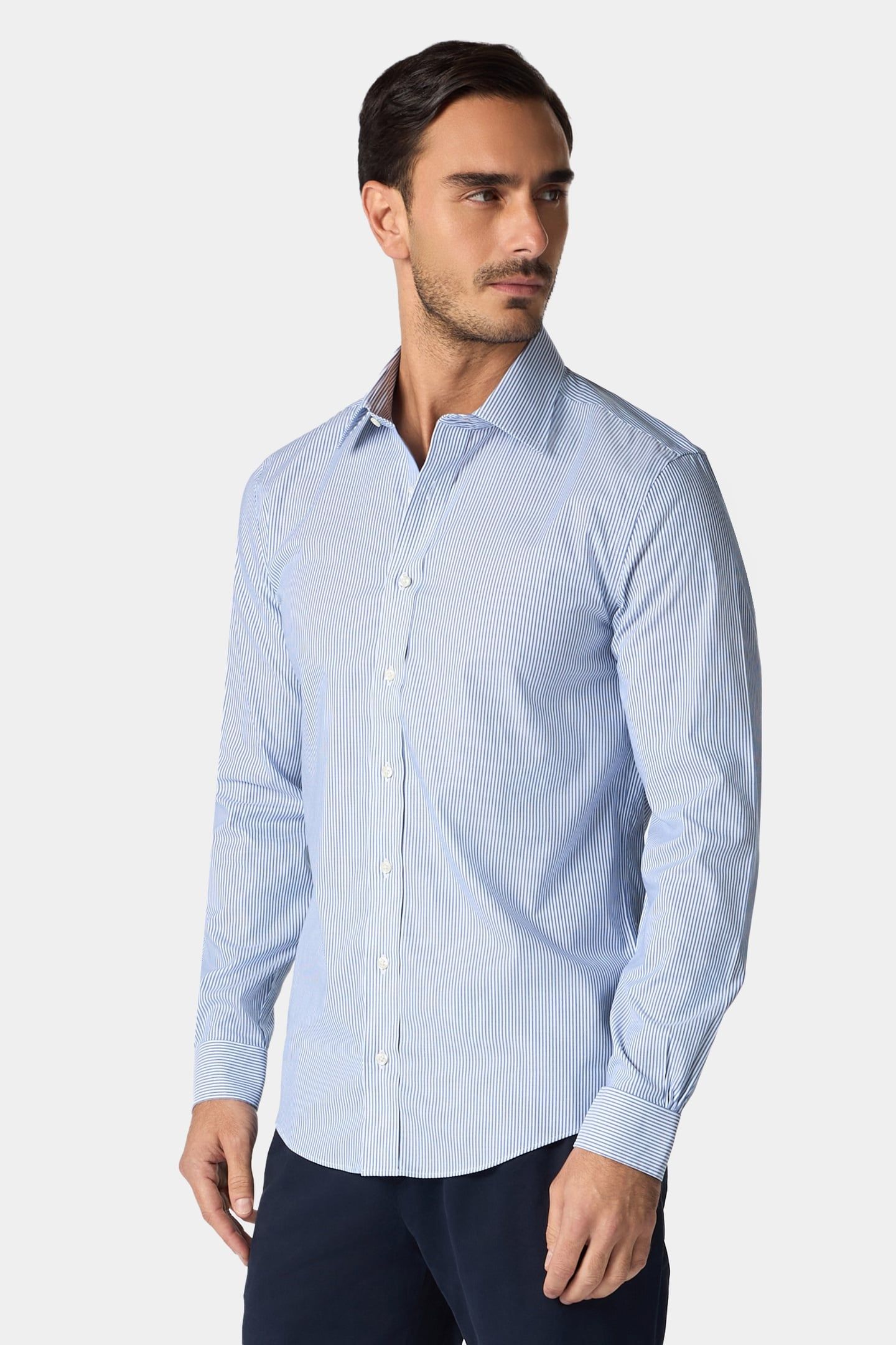 SUPIMA STRETCH SLIM FIT DRESS SHIRT WITH AINSLEY COLLAR BLUE 1