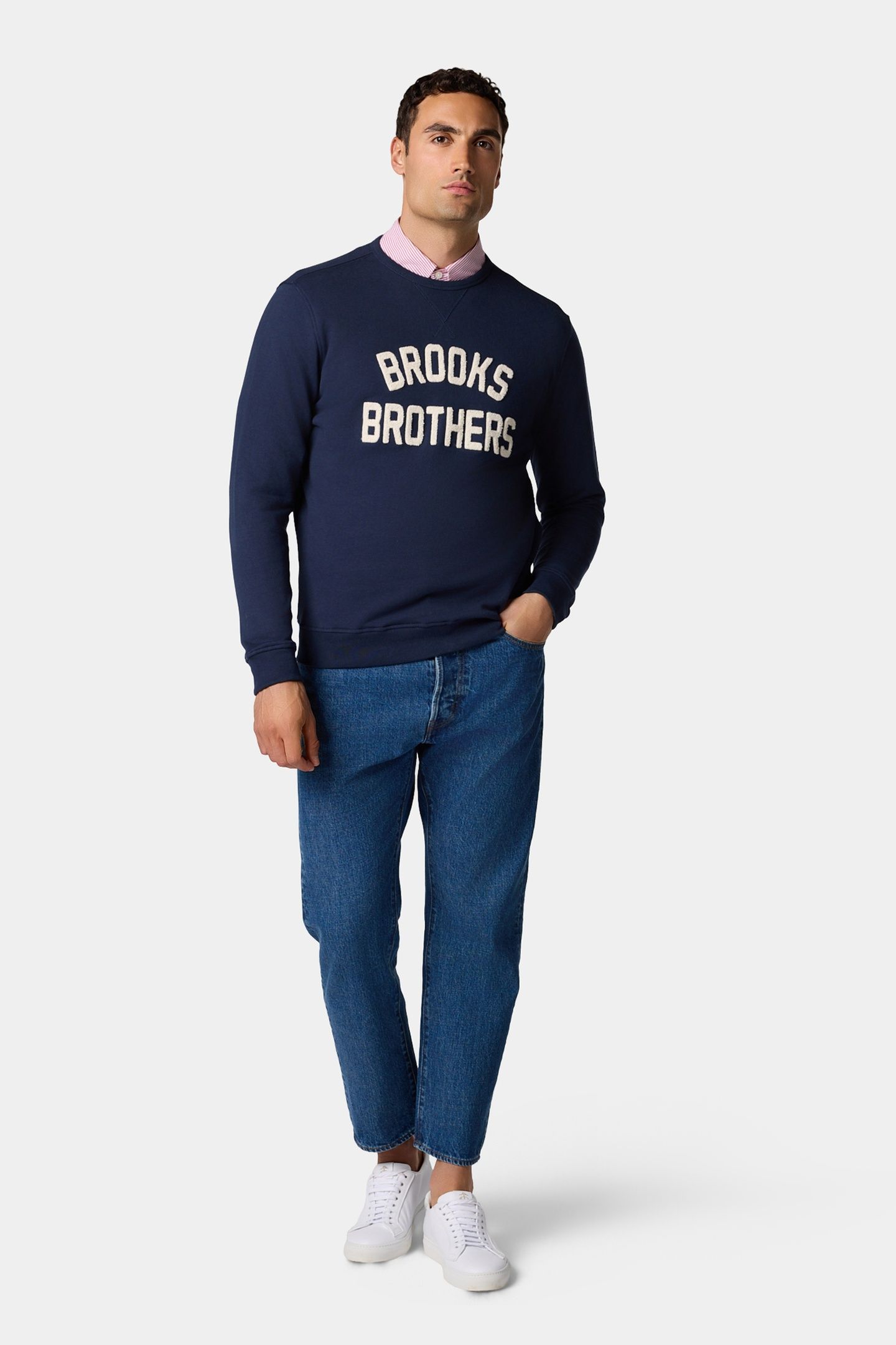 TERRY LOGO-EMBROIDERED CREWNECK SWEATSHIRT NAVY 2