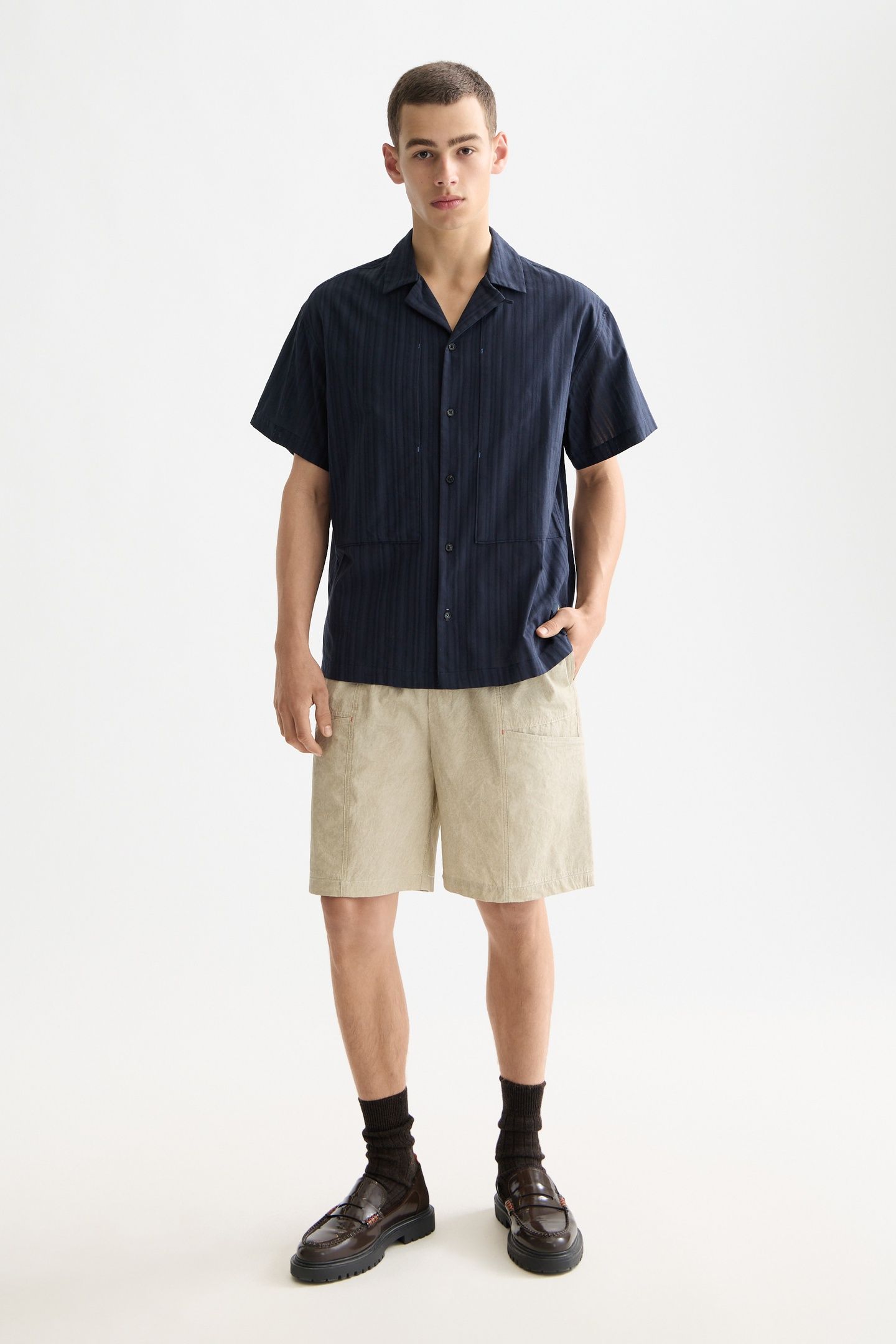 STRUCTURED-STRIPE SHORT-SLEEVED SHIRT SKY CAPTAIN 3