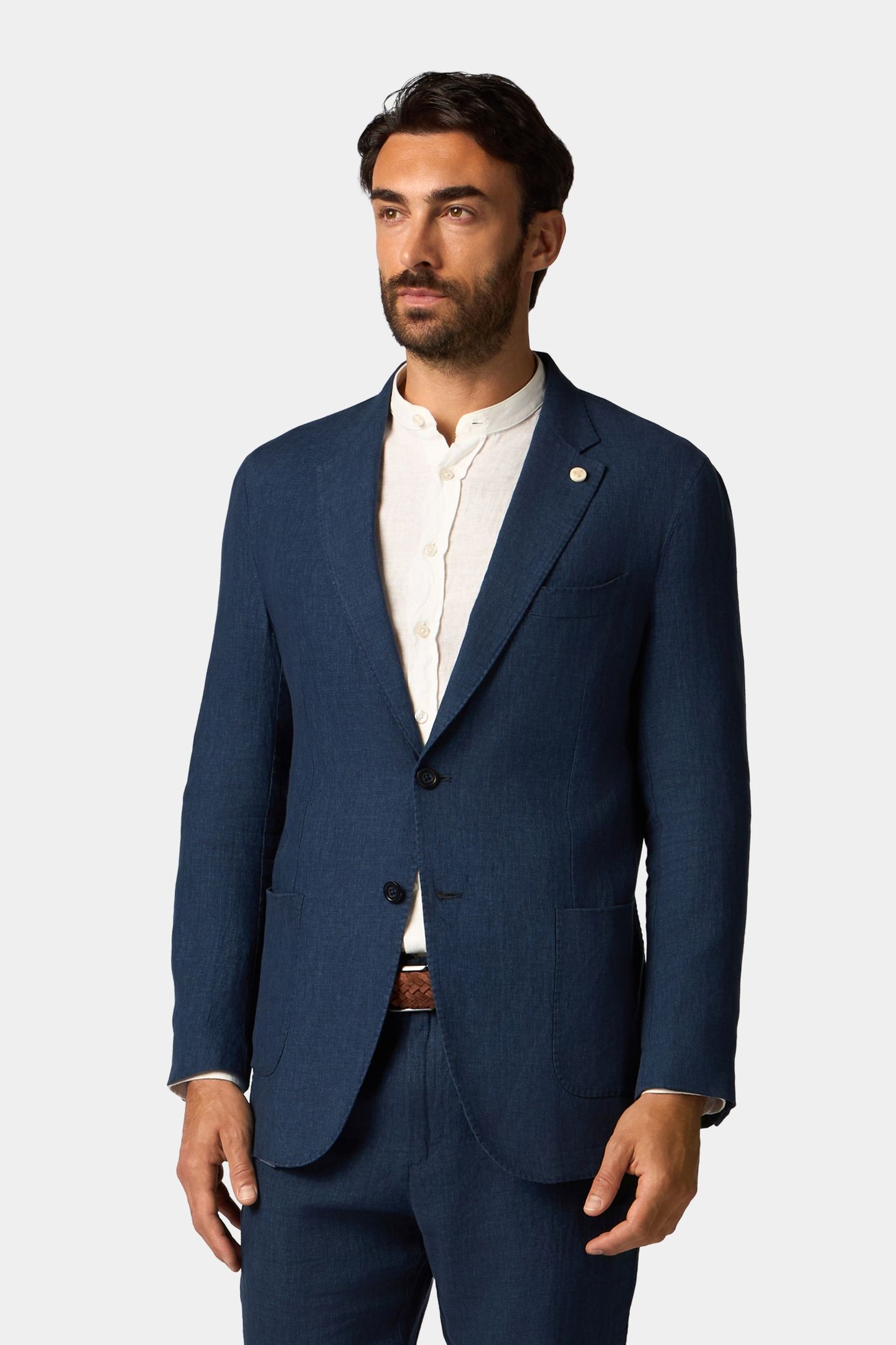 LINEN SINGLE-BREASTED BLAZER DARK NAVY 1