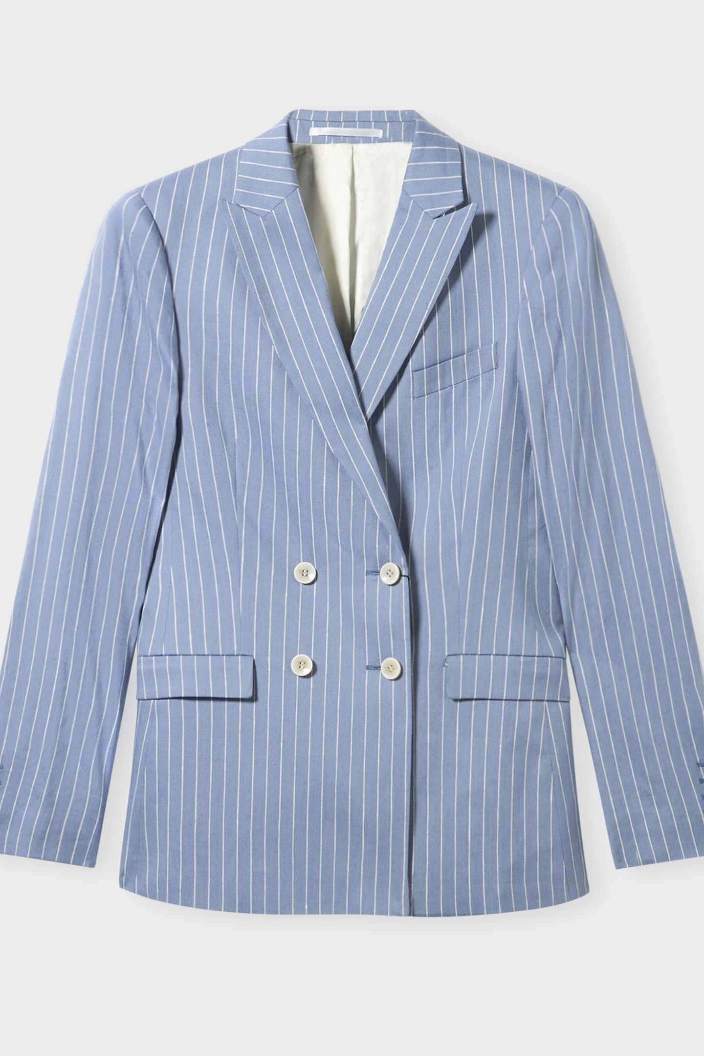 PINSTRIPE LINEN BLEND DOUBLE-BREASTED BLAZER LIGHT BLUE 6