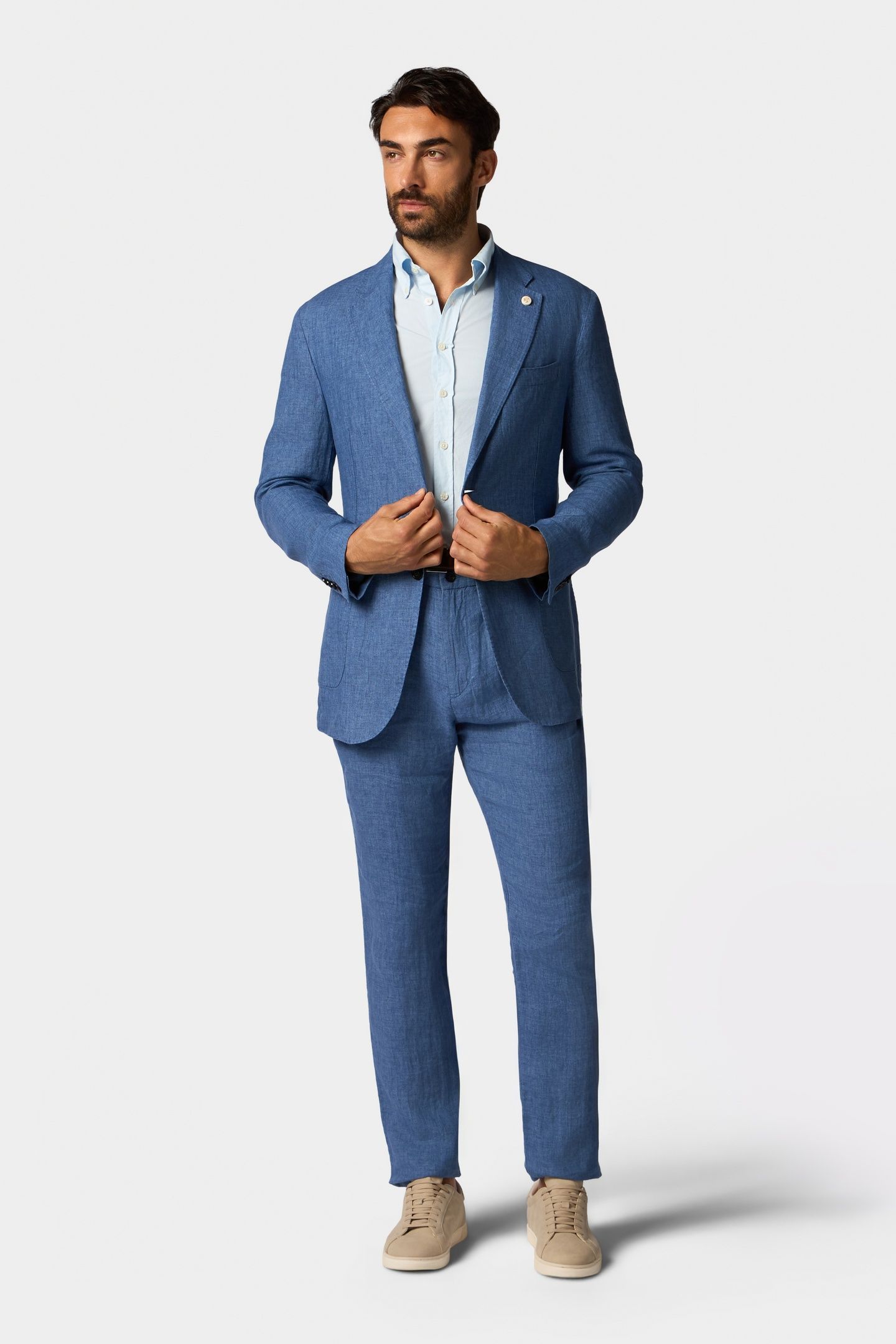 LINEN SINGLE-BREASTED BLAZER DENIM BLUE 2