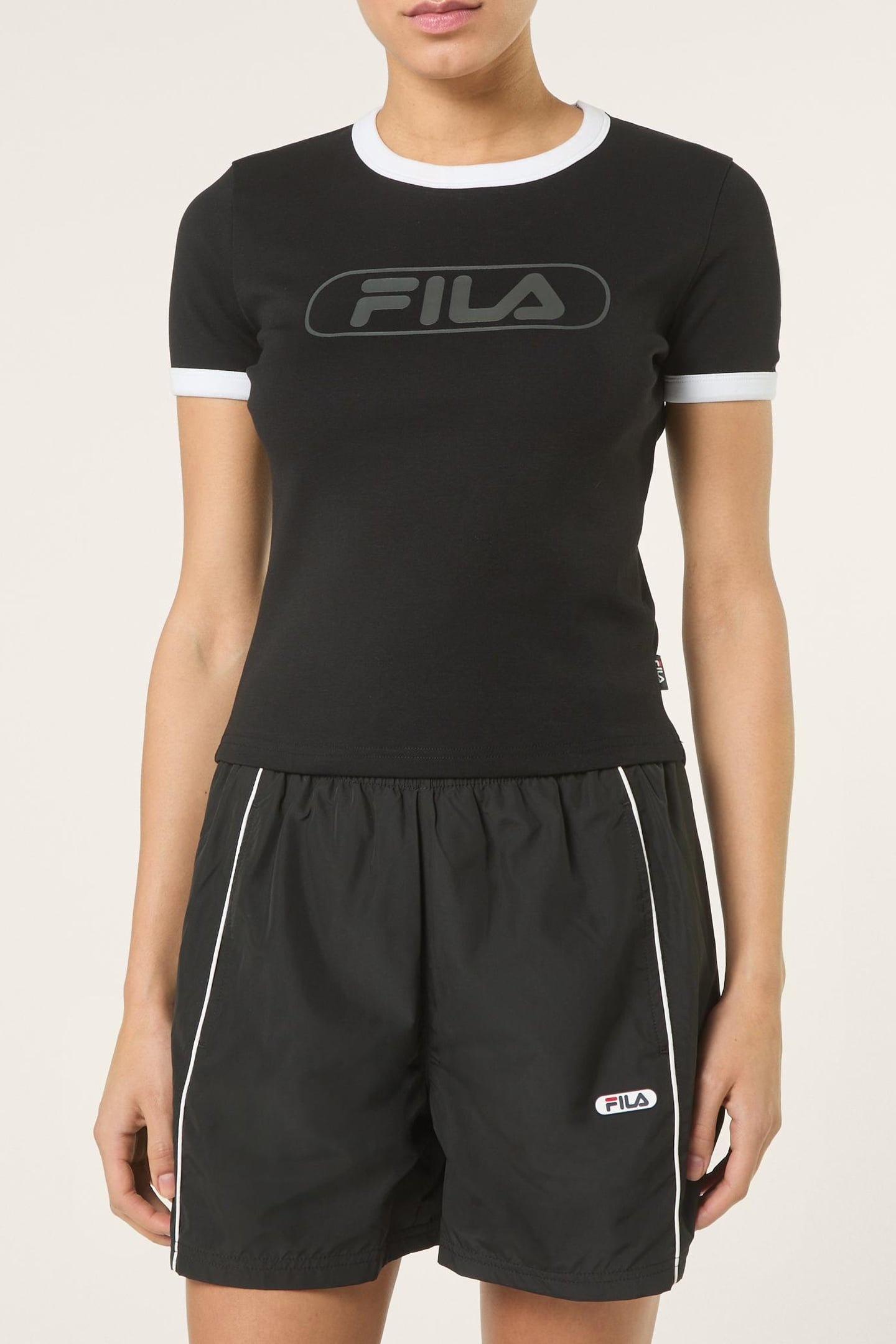 CERCINA SLIM LOGO RINGER BABY TEE BLACK-BRIGHT WHITE 1