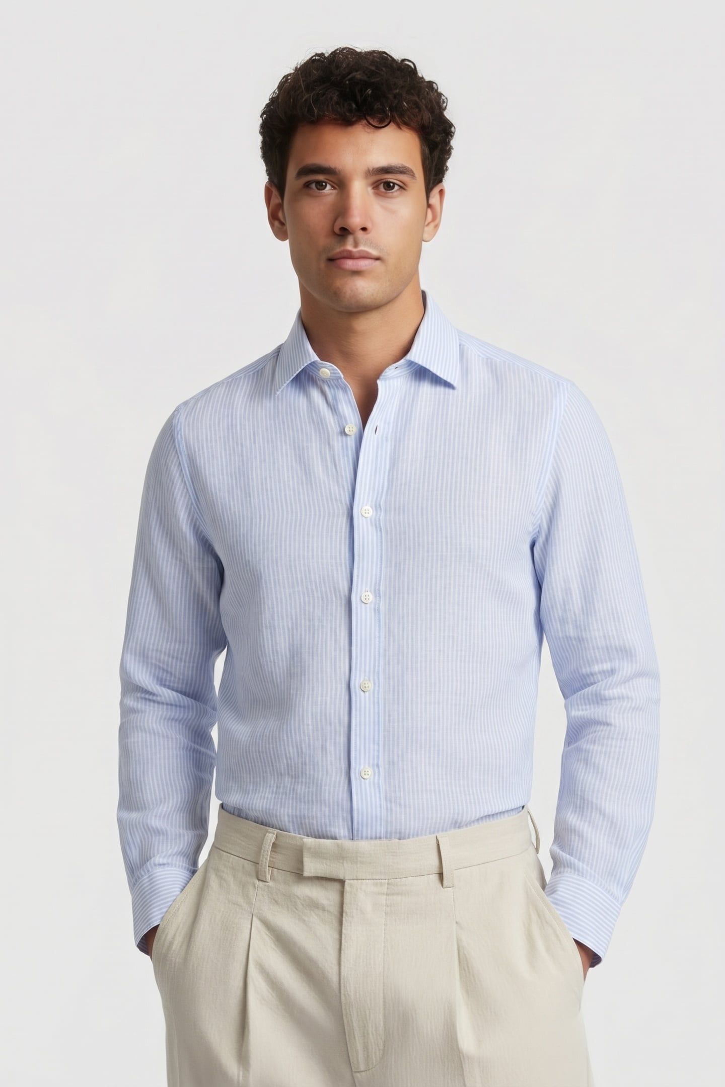 CLASSIC COLLAR SHIRT LINEN LIGHT BLUE 1