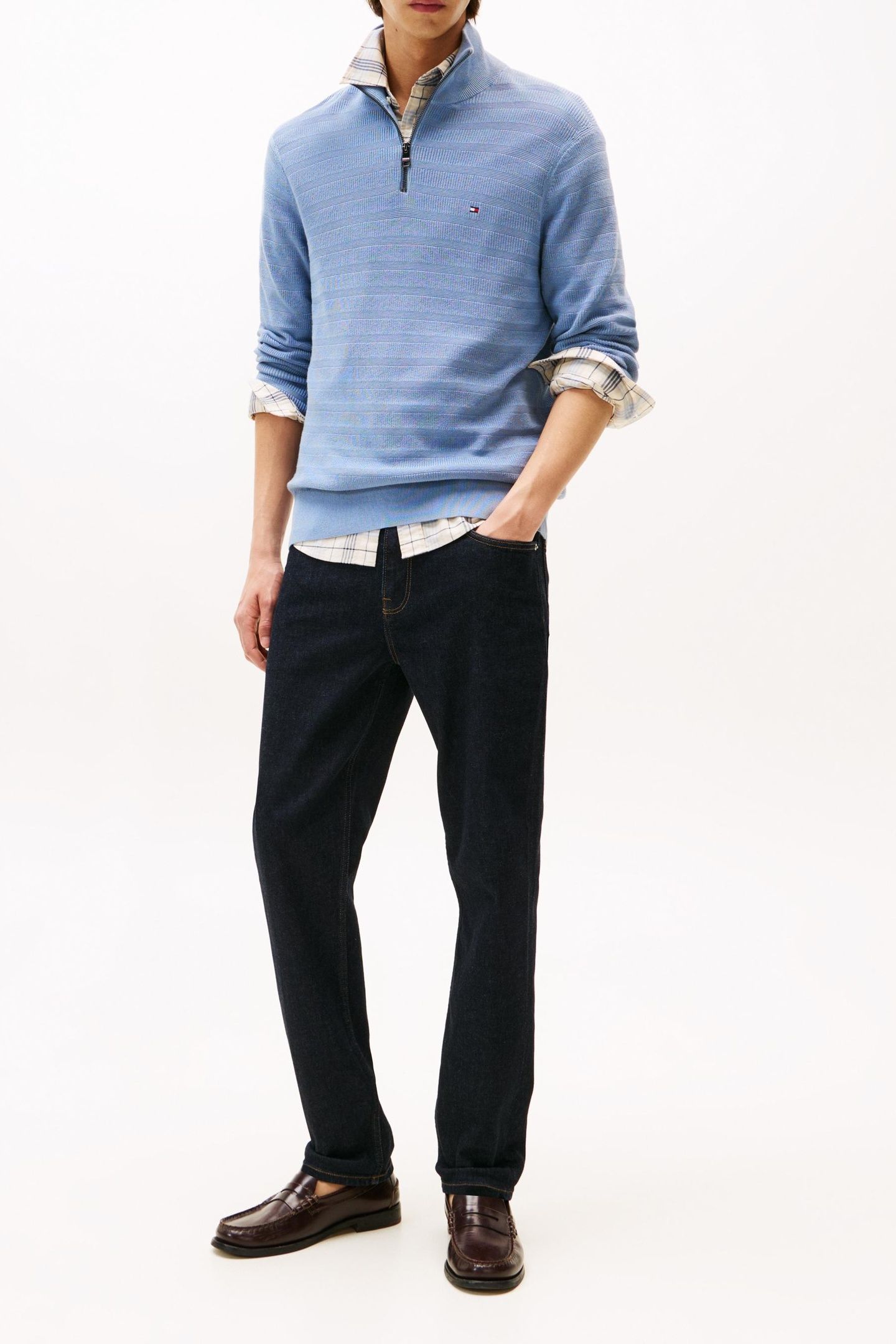 STRIPE STRUCTURE ZIP SWEATER BRISK BLUE 1