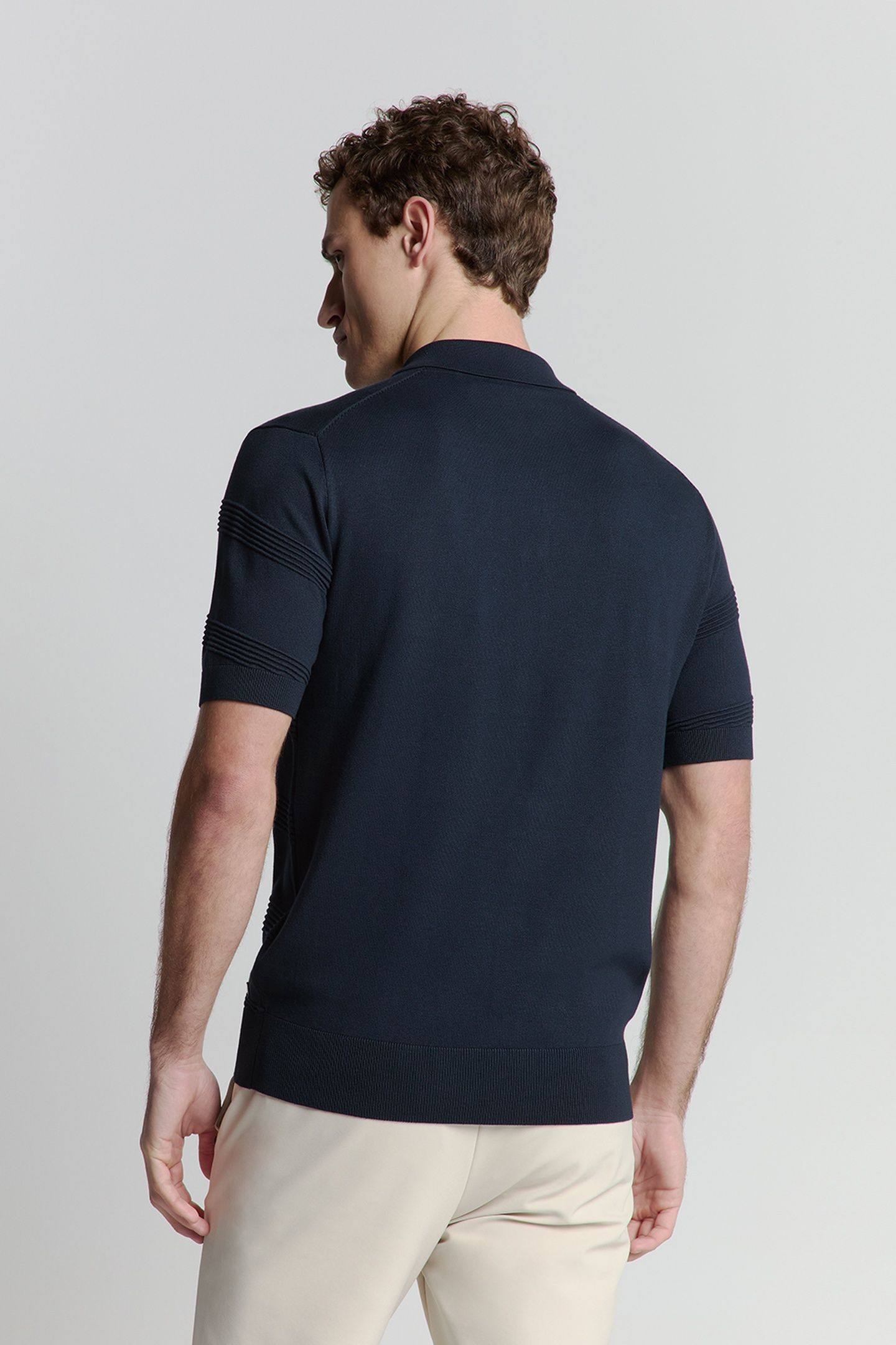 PULLOVER SHORT SLEEVE FULL BUTTON POLO RELIEF KNIT DEEP BLUE 4