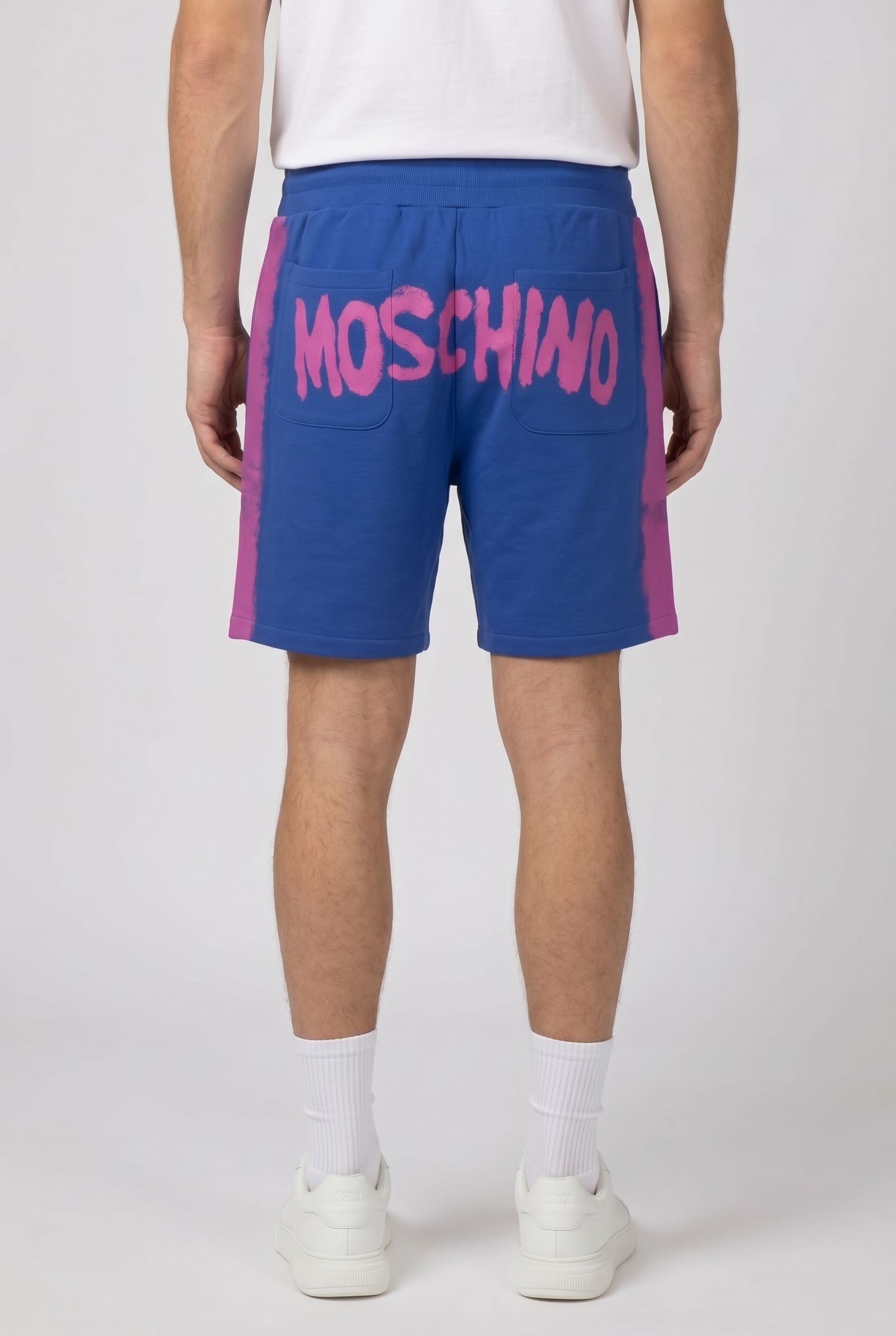 MOSCHINO PAINT ORGANIC FLEECE BERMUDA SHORTS BLUE 2