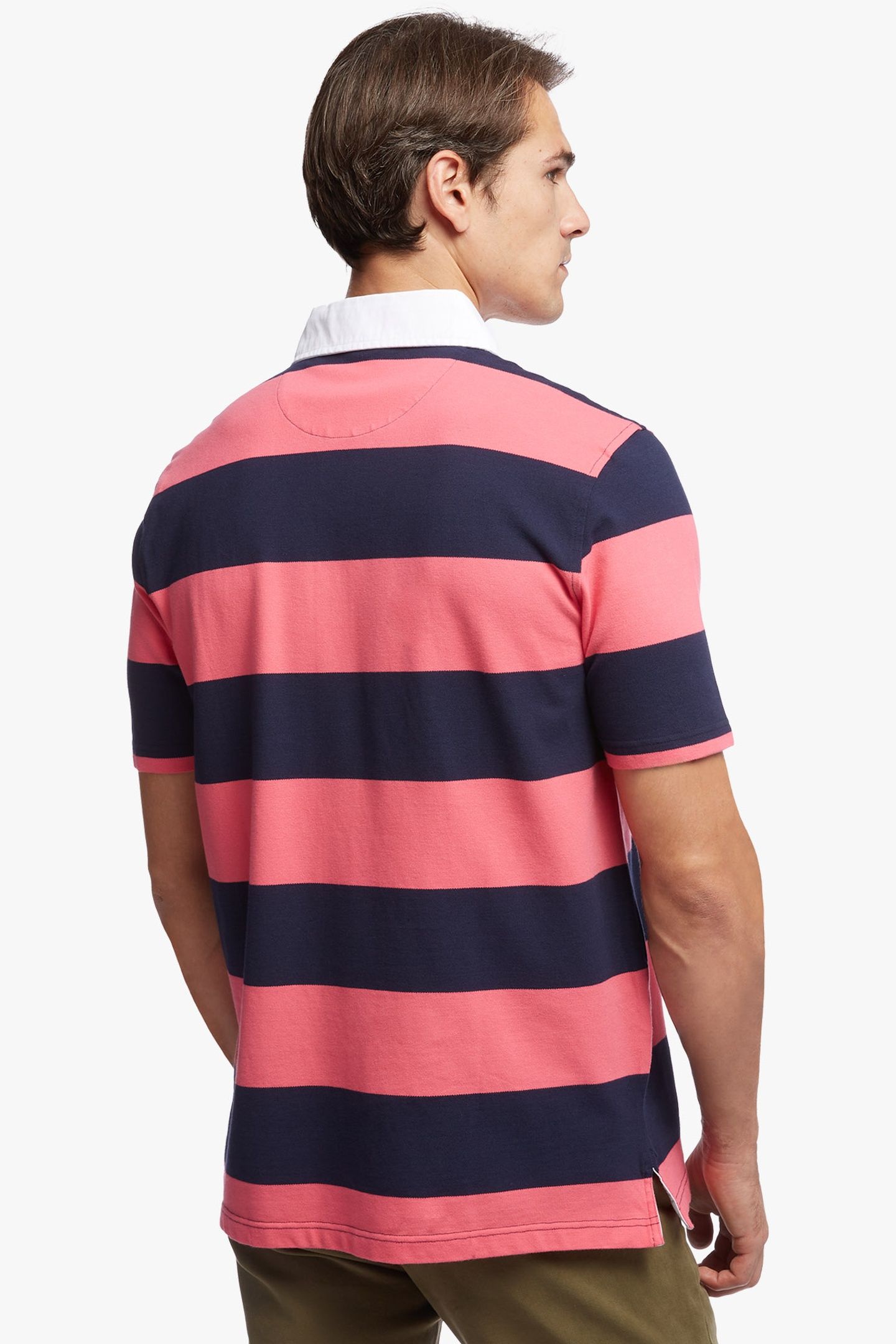 SLIM-FIT RUGBY STRIPE STRETCH PIQUE POLO SHIRT DARK PINK 3