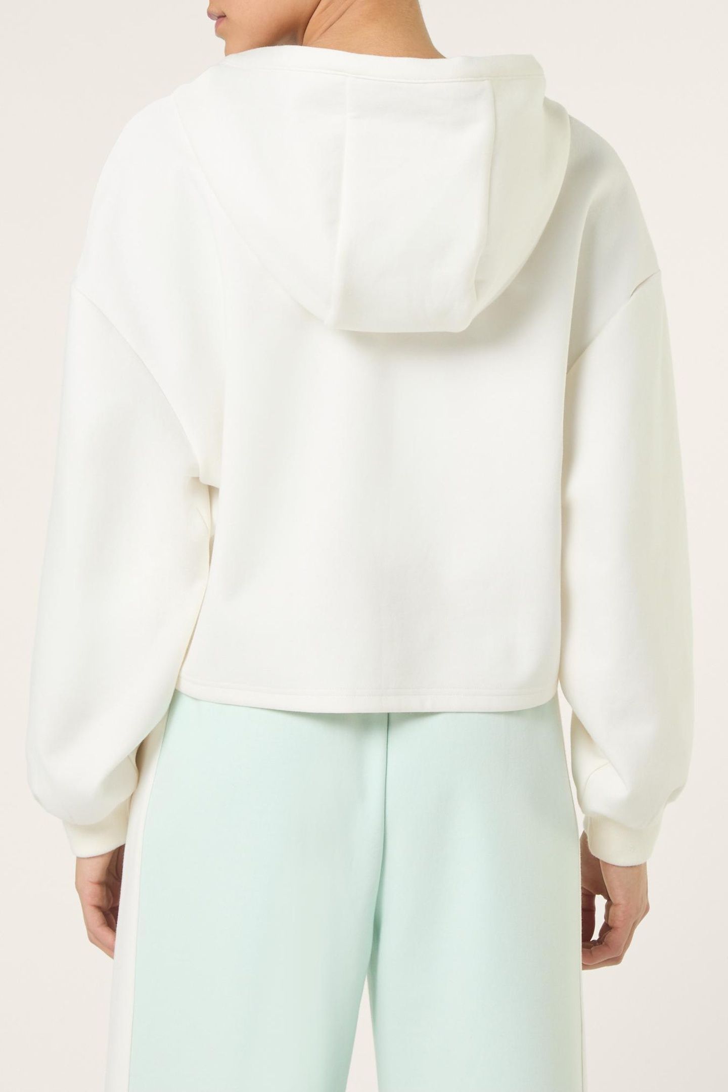 MEZZANA LOOSE CROPPED V-NECK SCUBA HOODIE EGRET 3