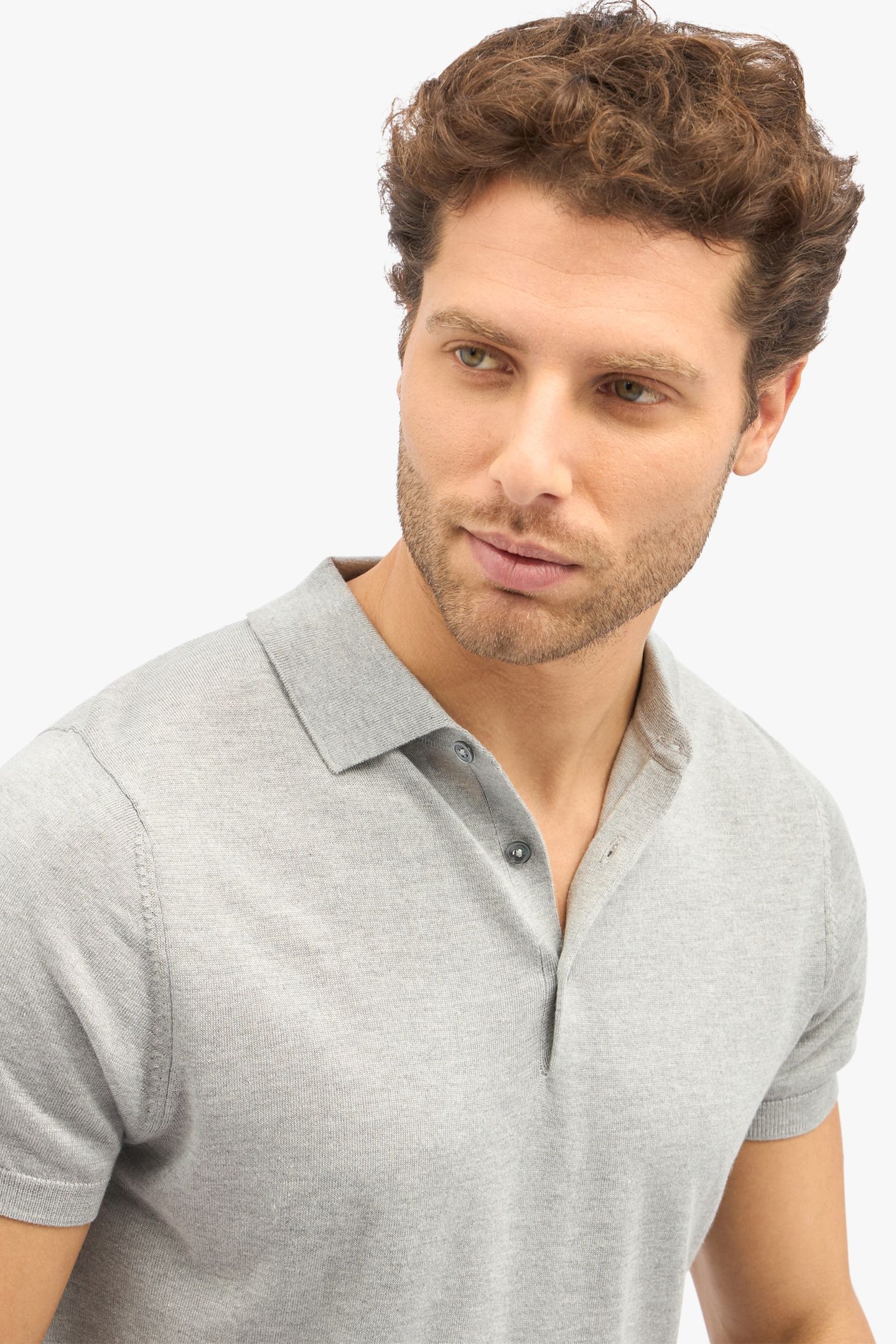 LIGHT GREY SILK-CASHMERE BLEND POLO SHIRT LIGHT GREY 6