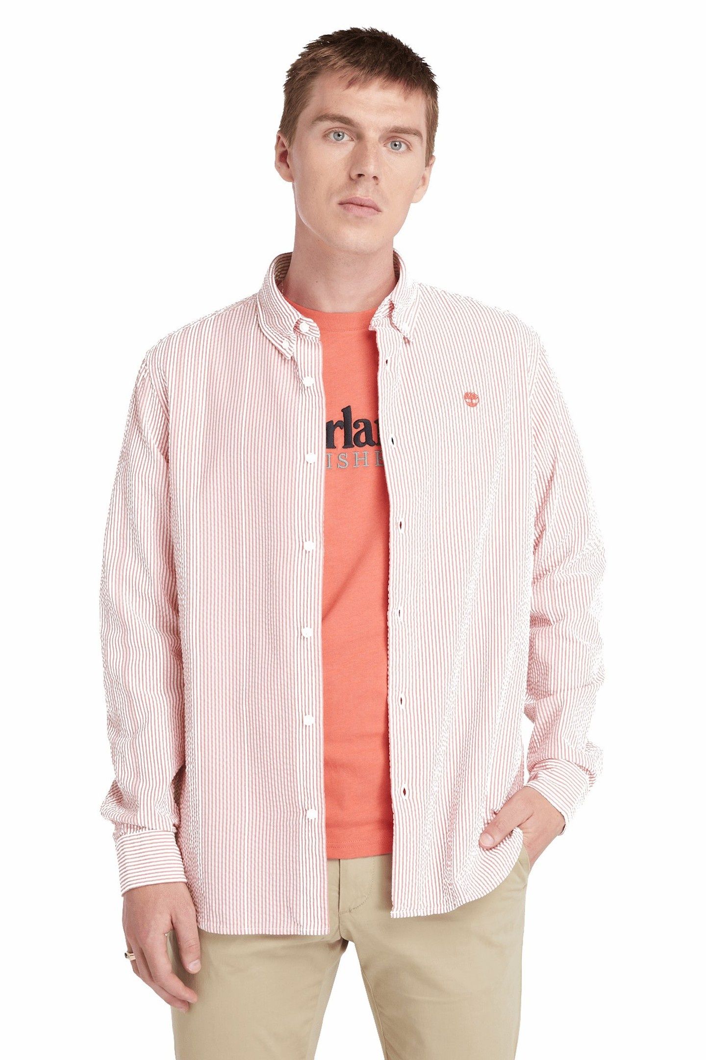 LS STRIPED SEERSUCKER SHIRT BURNT SIENNA 1