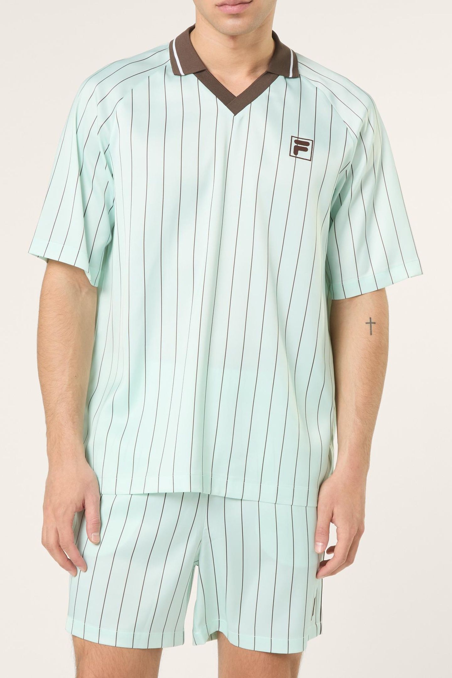 COVERCIANO LOOSE PINSTRIPED SATIN SHIRT SOOTHING SEA / BRACK 1