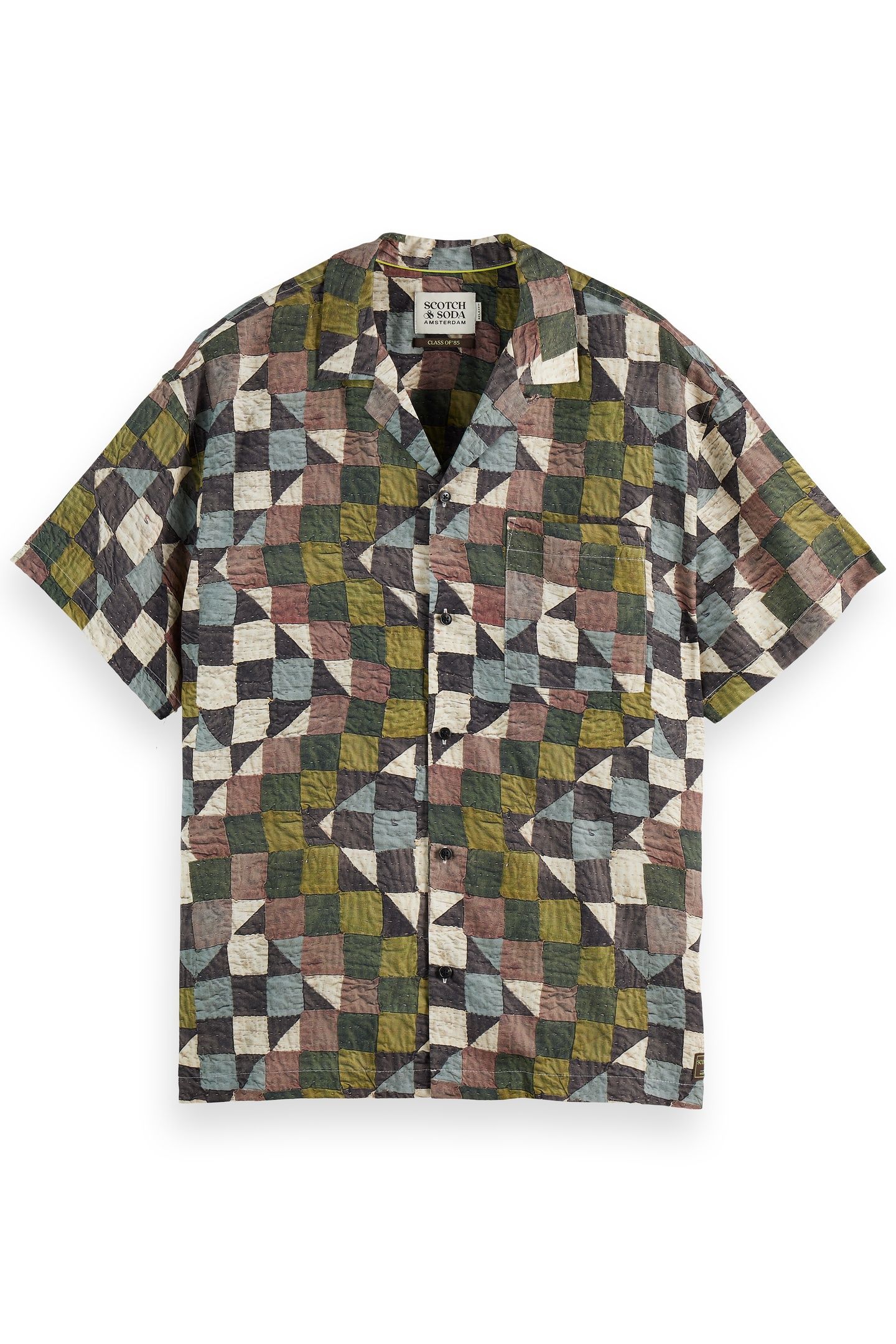 PRINTED SHORT-SLEEVED TENCEL SHIRT ZIG ZAG PATCHWORK MULTI 4