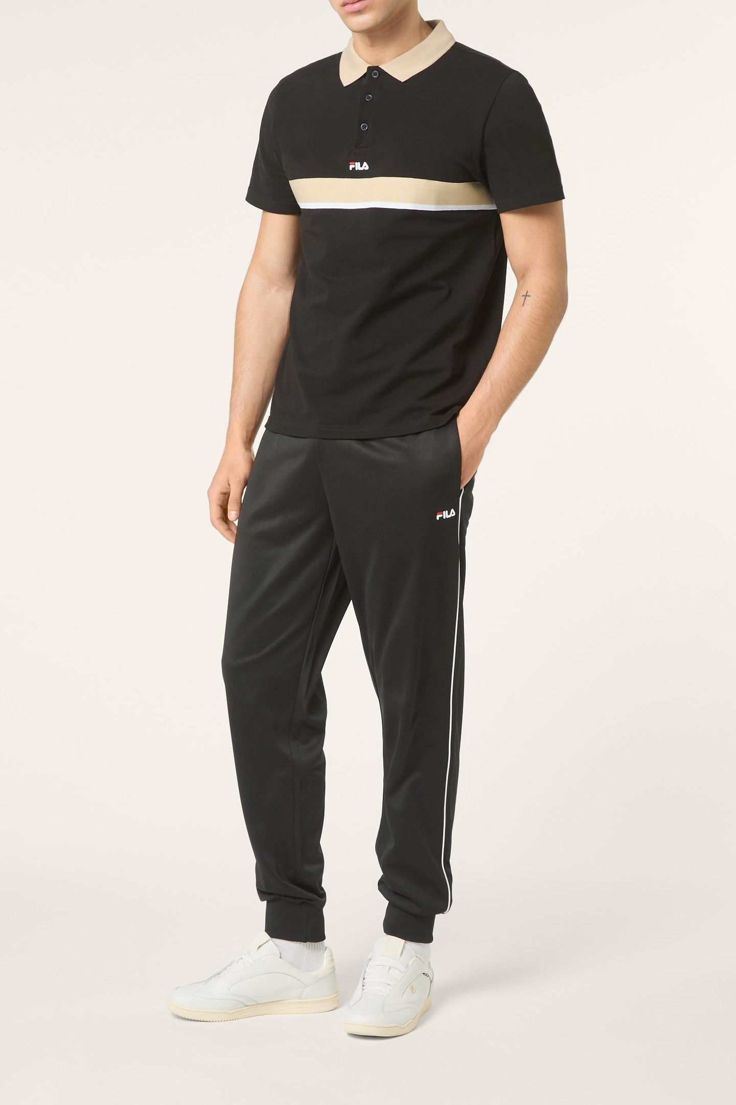 SAGANO REGULAR TRACK PANTS BLACK-BRIGHT WHITE 2