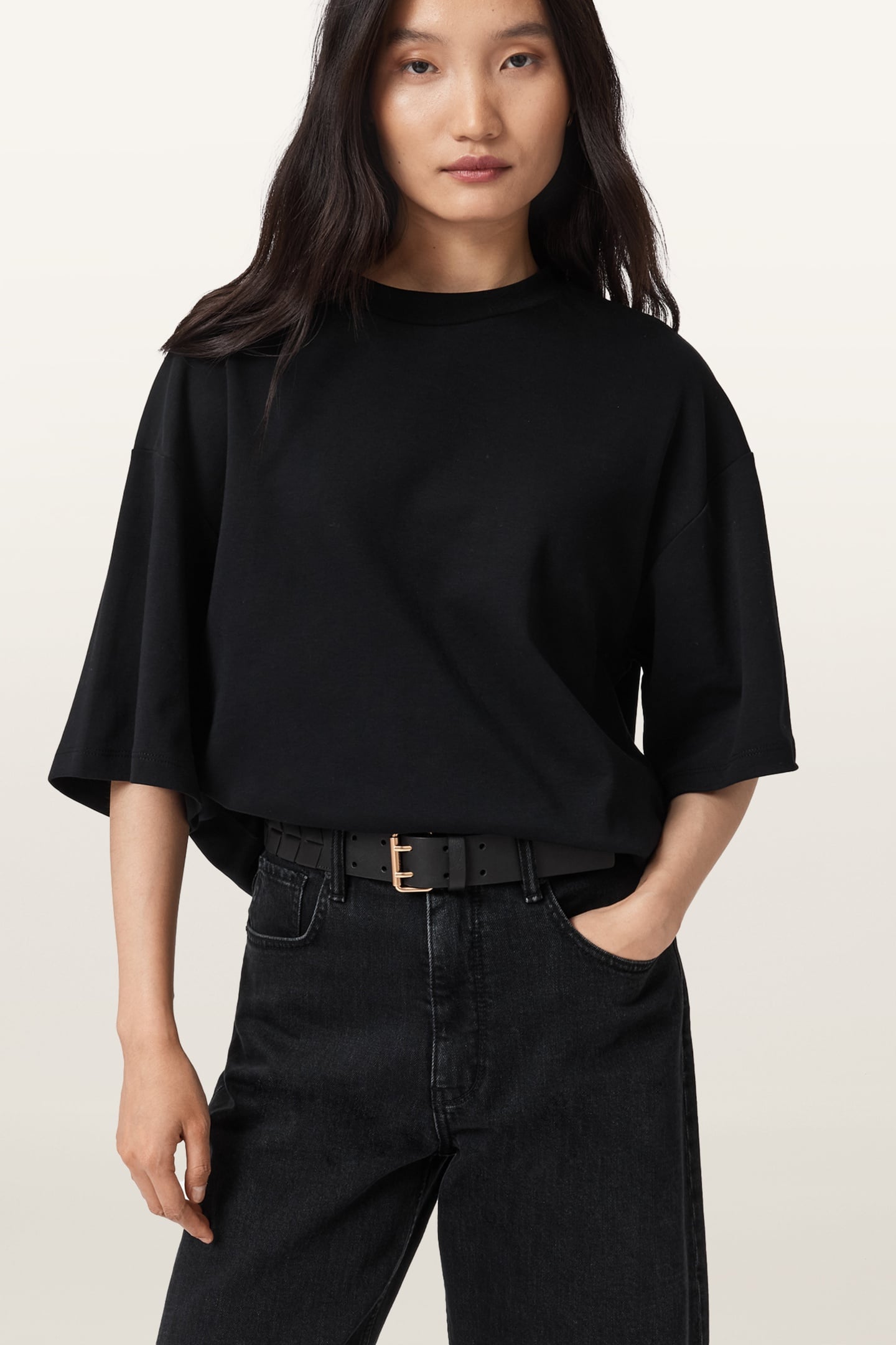 EVELYN DOUBLE BELT BLACK/WARM BRASS 1