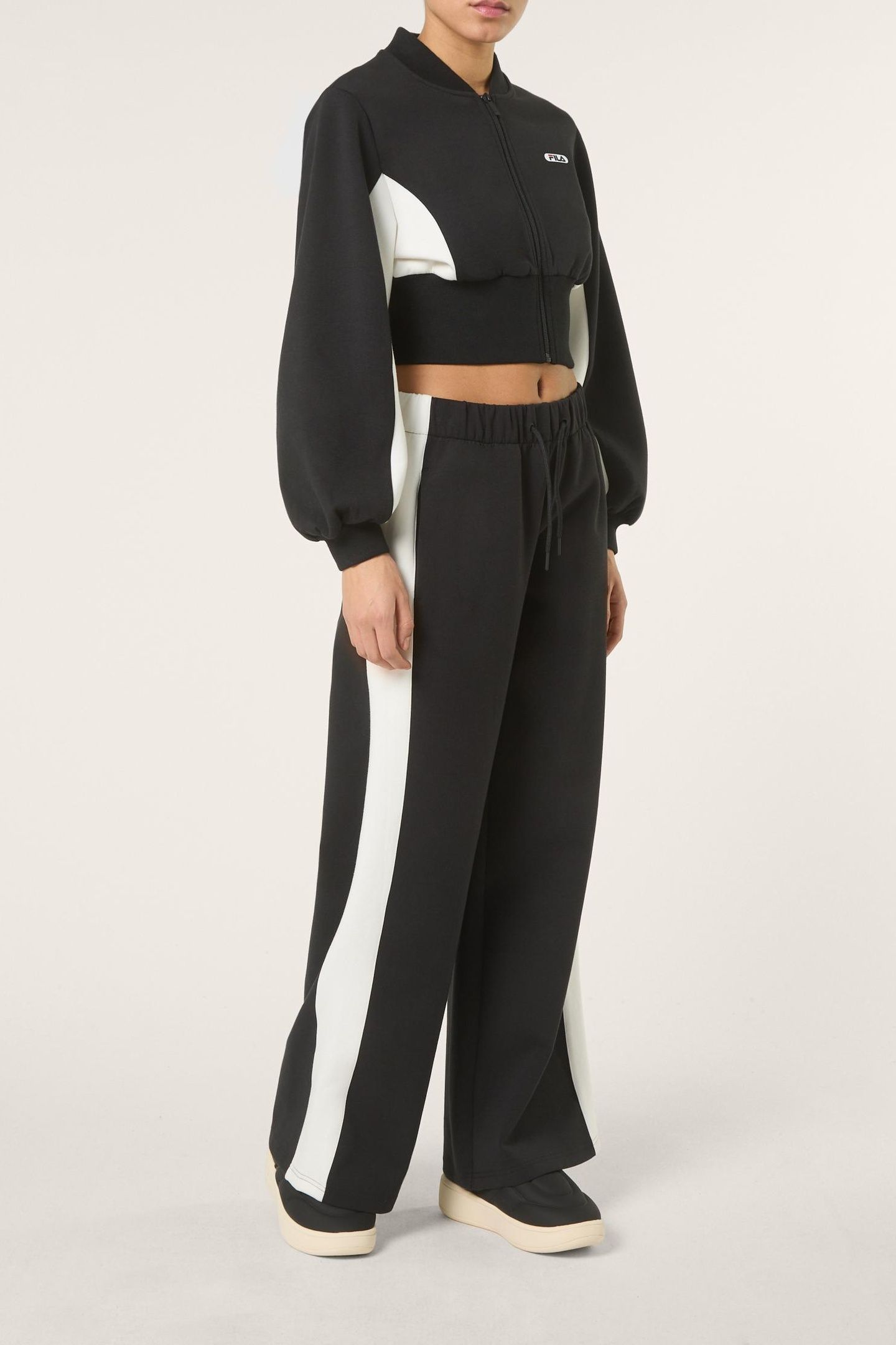 LECORE WIDE CONTRAST PANEL SCUBA TRACK PANTS BLACK-EGRET 2