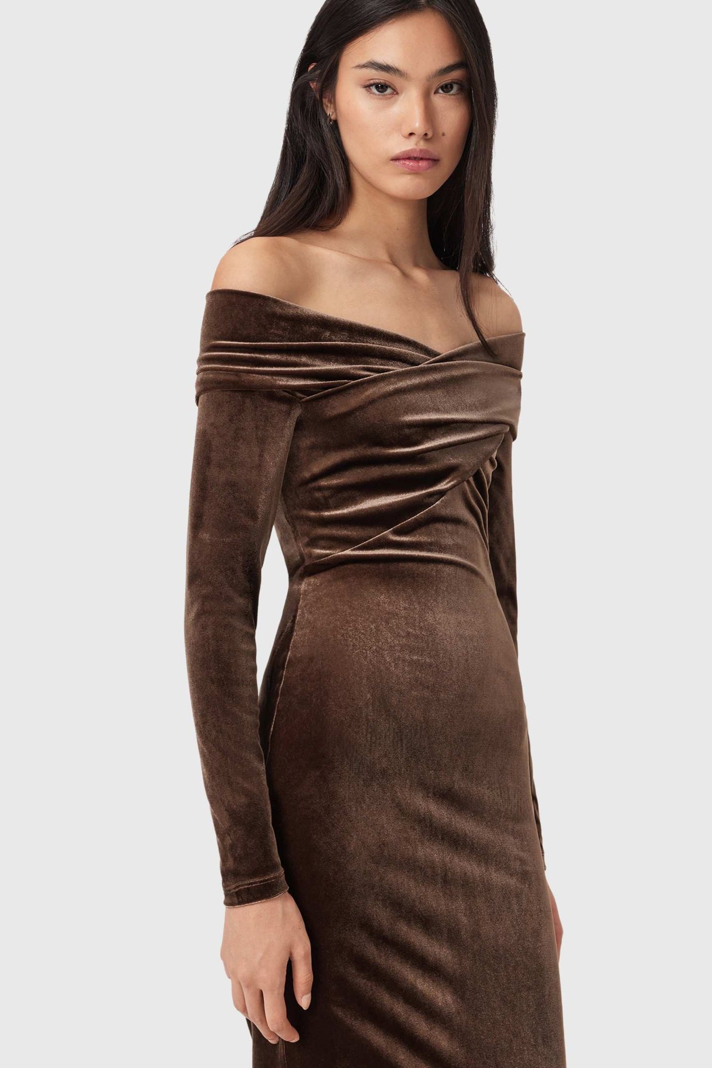 DELTA VELVET DRESS BITTER BROWN 1