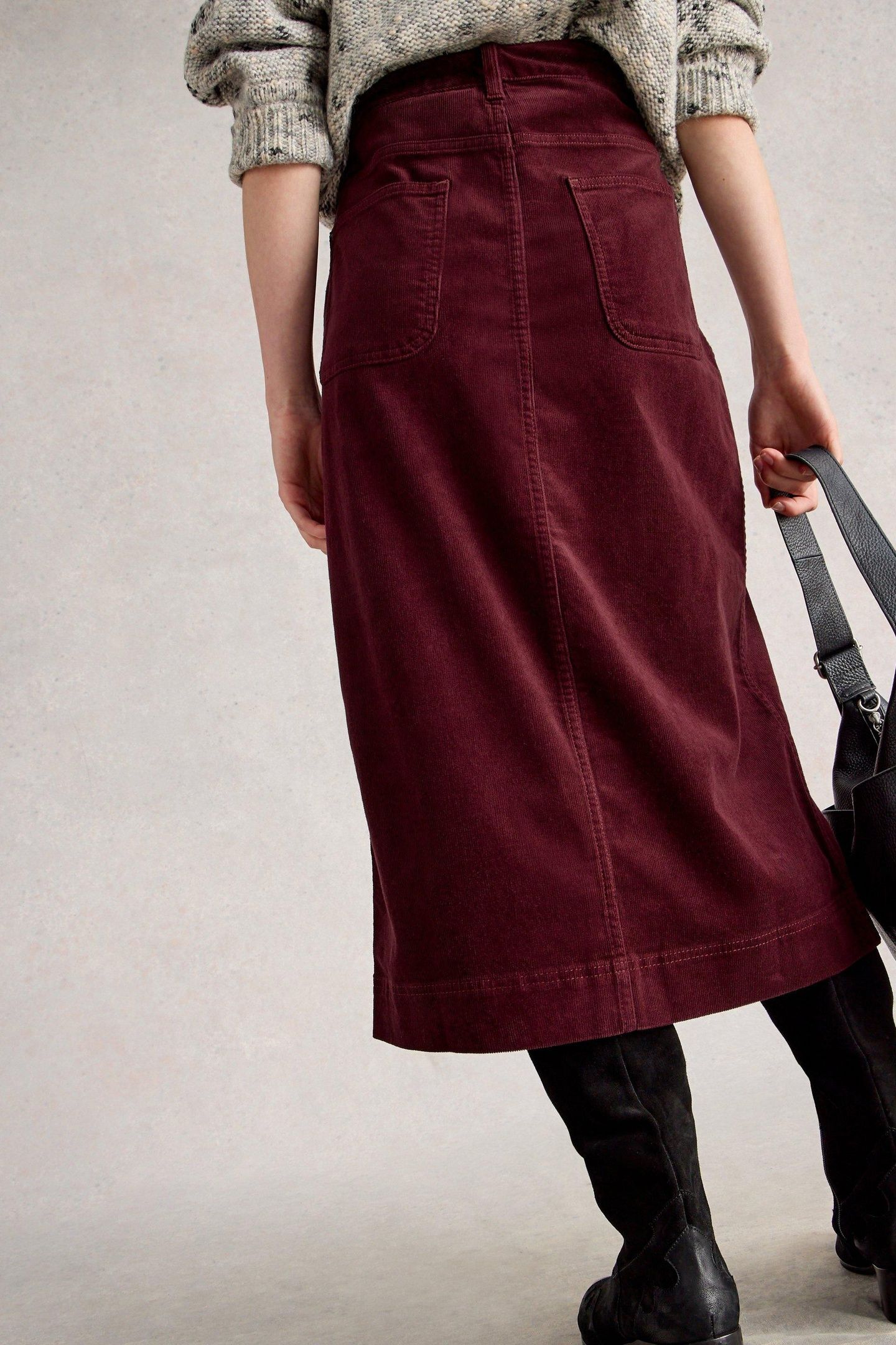 TIA CORD MIDI SKIRT DARK PLUM 3