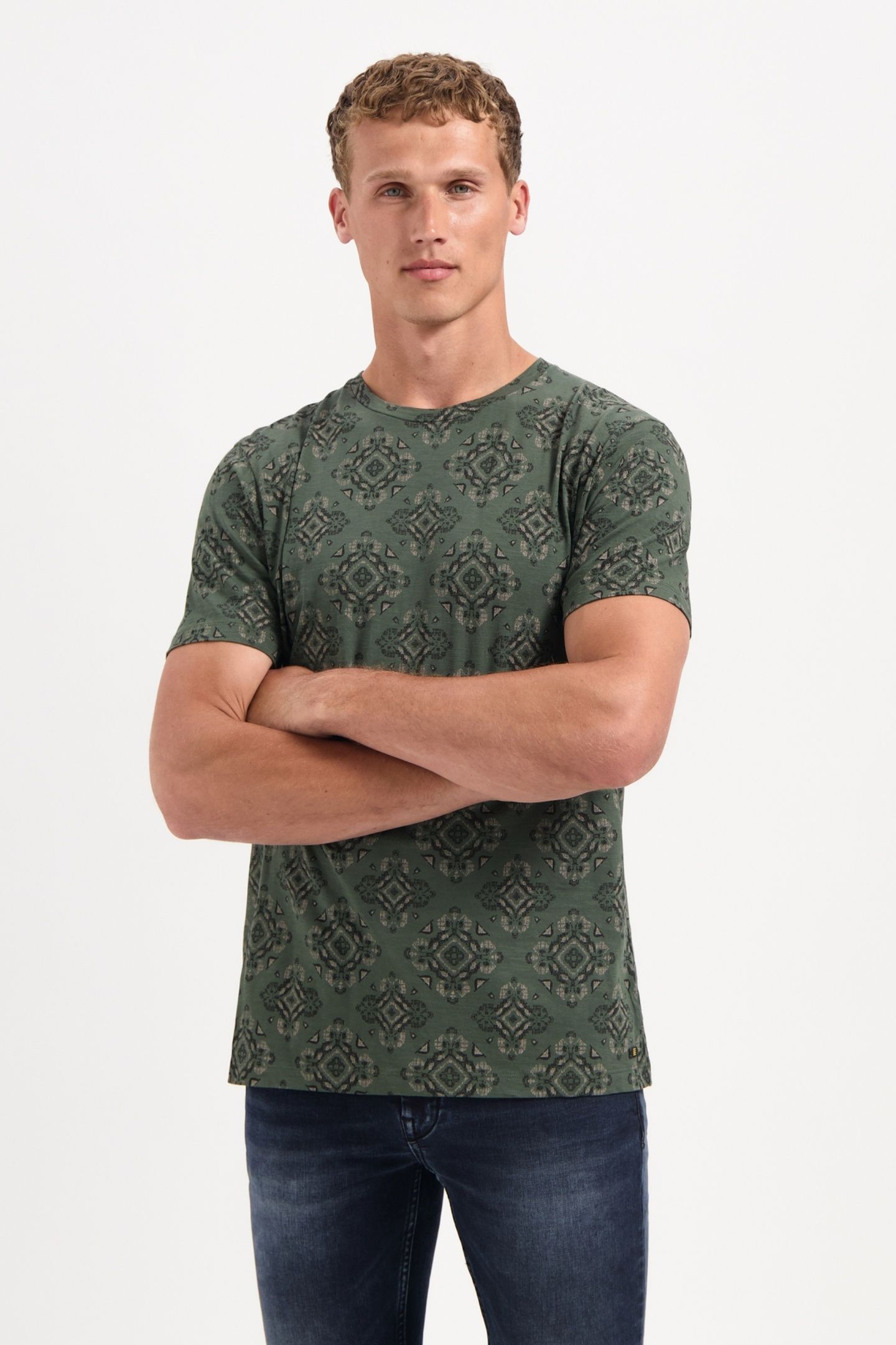 T-SHIRT CREWNECK ALLOVER PRINTED GARMENT DYED SLUB DARK GREE 3