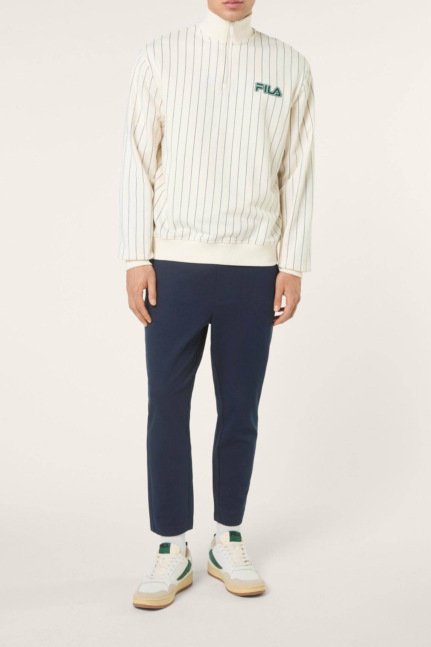 STATUTO LOOSE PINSTRIPED HALF ZIP SWEATSHIRT EGRET / BLACK I 2
