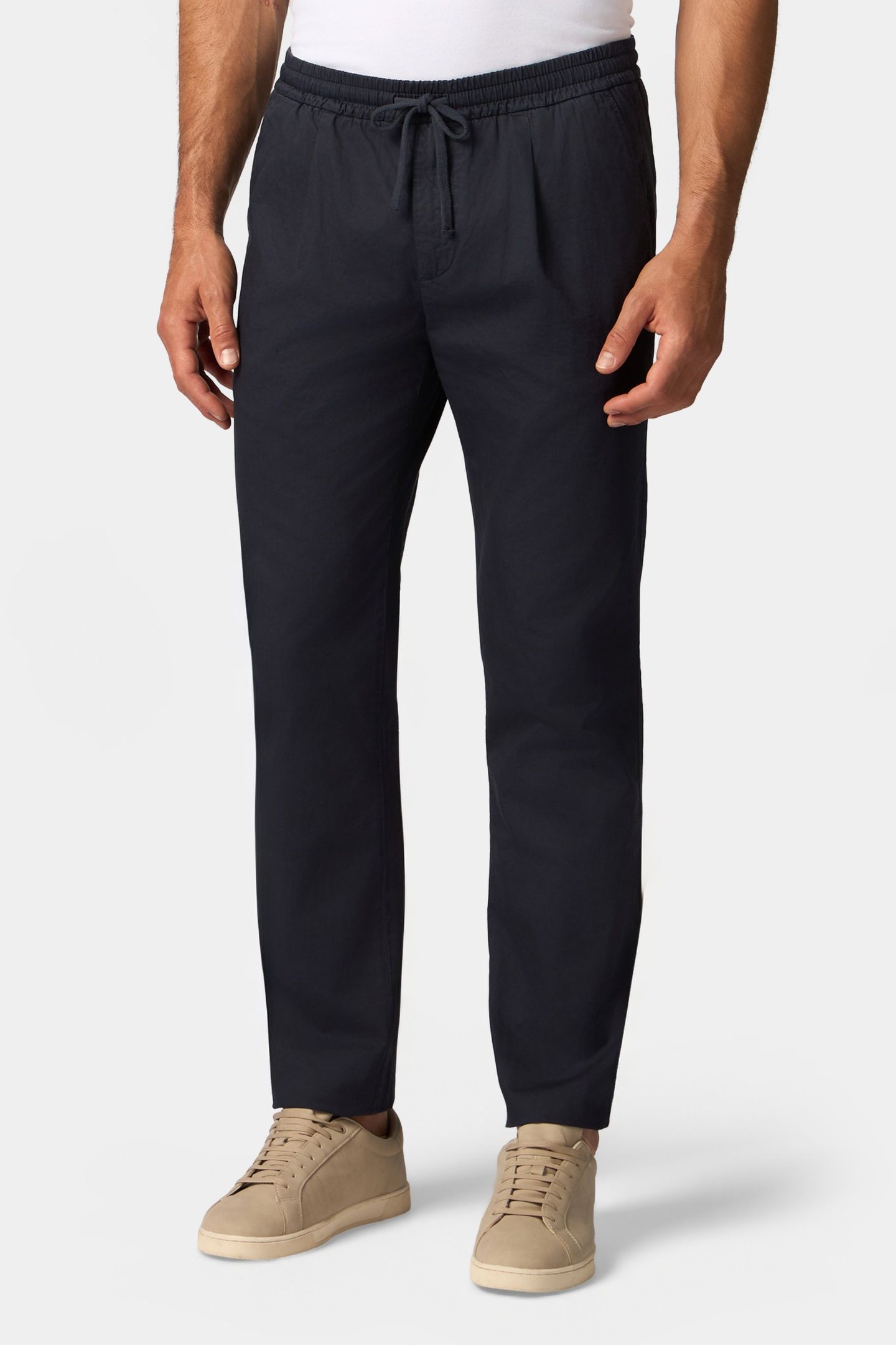 SLUB COTTON STRAIGHT-LEG PLEATED PANT NAVY 1