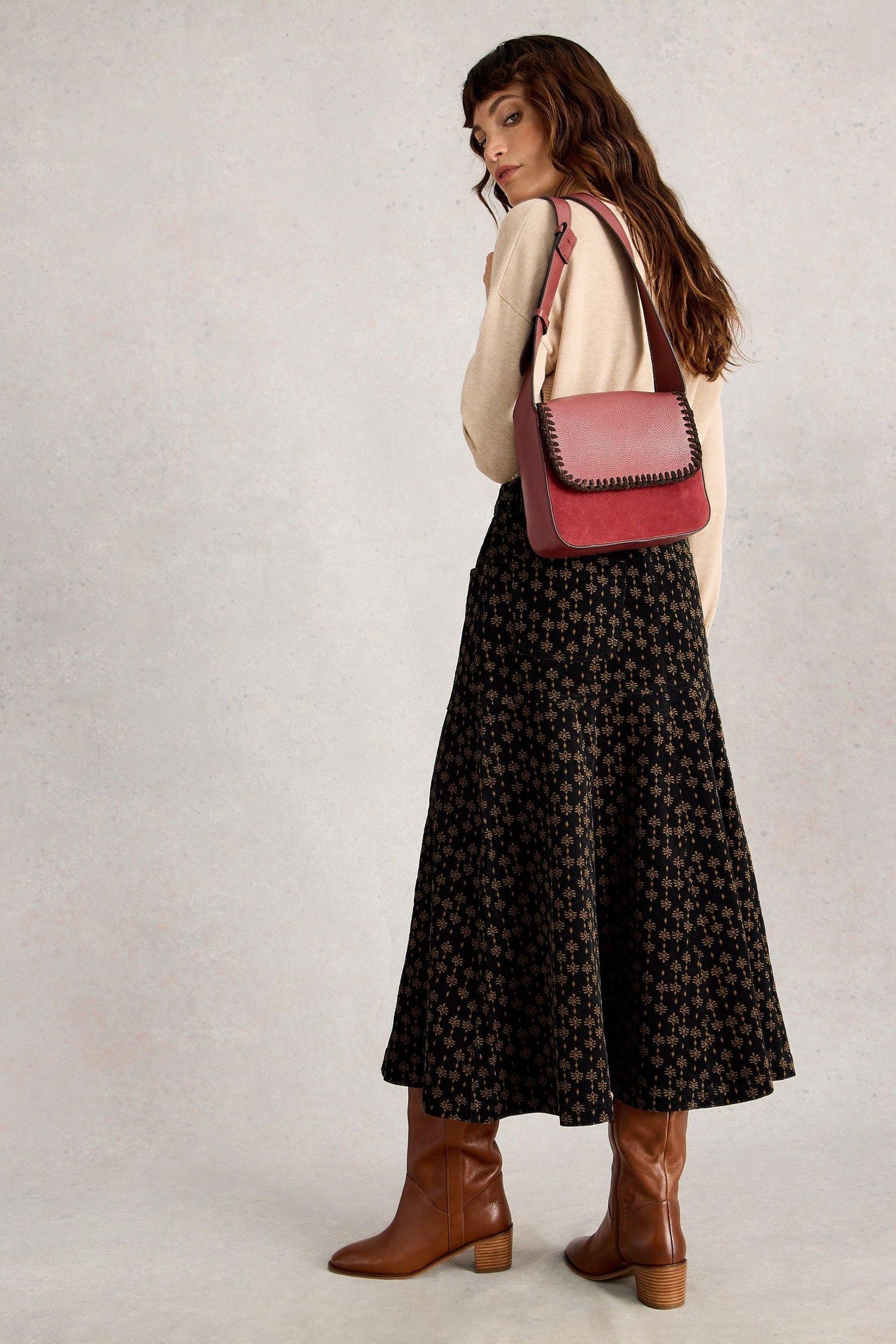 QUINN CORD MIDI SKIRT BLACK MULTI 2