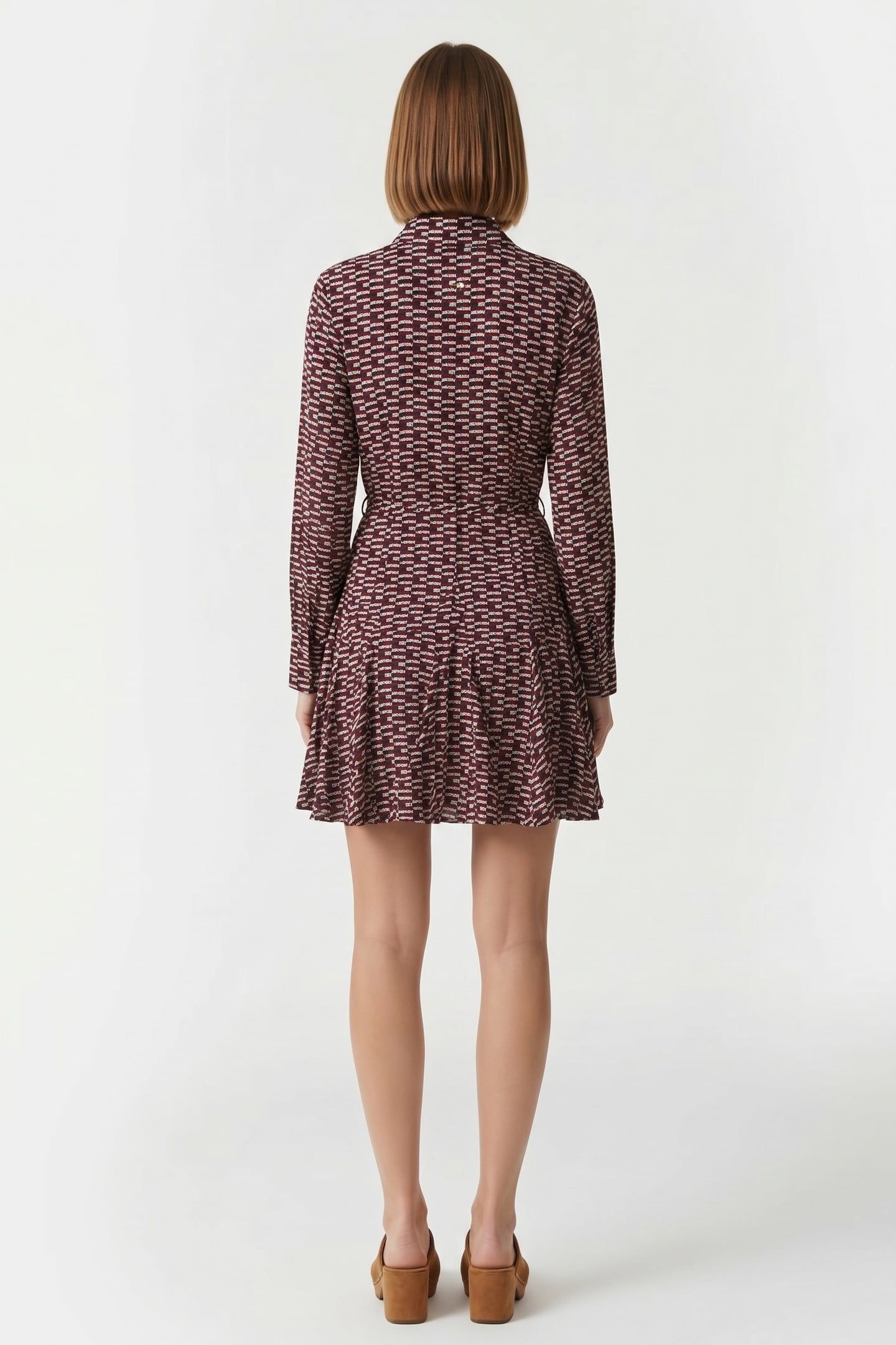 SELF-TIE BELT SLIM MINI SHIRT DRESS LOGO PRINT NAVY 2