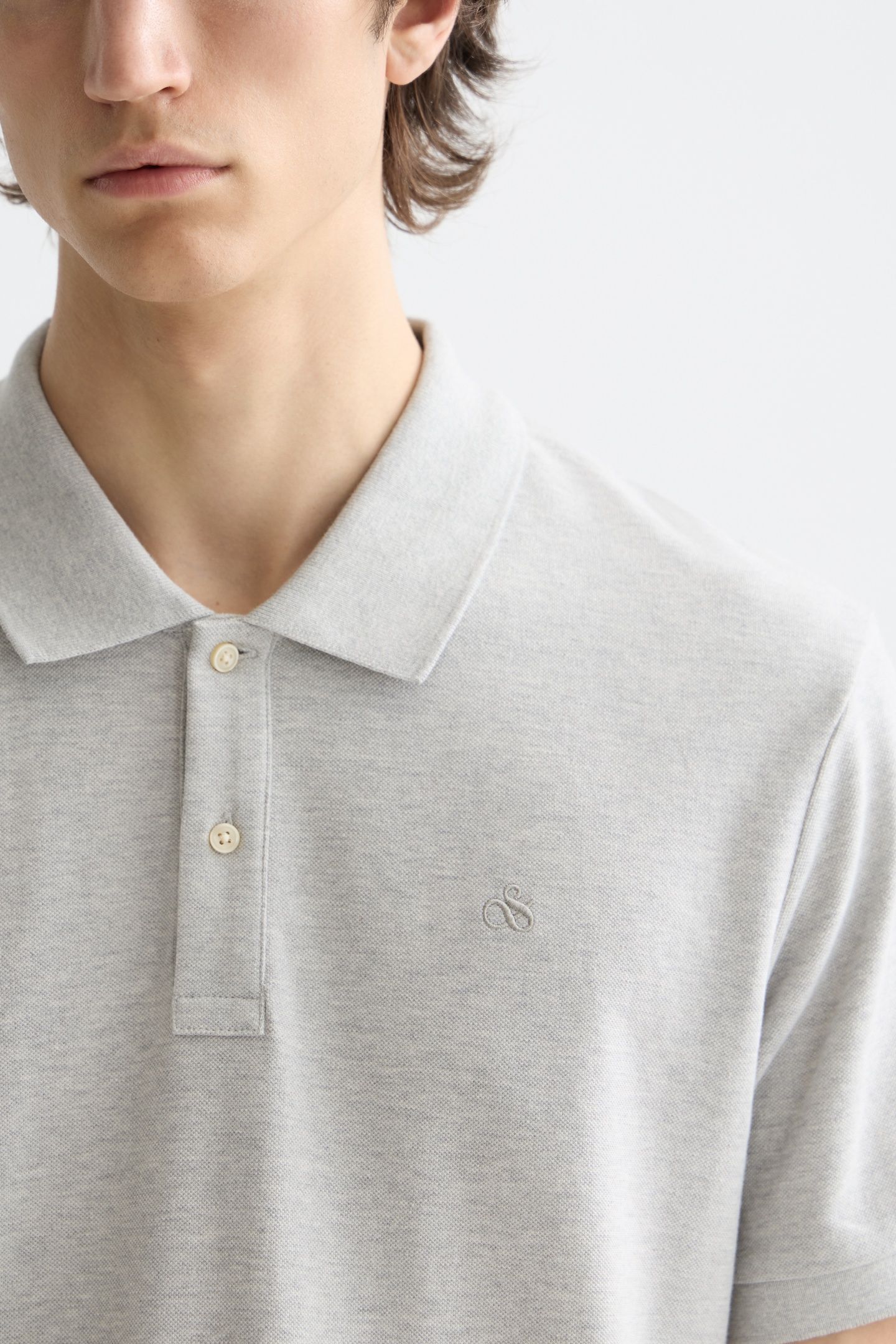 NOS CHEST LOGO REGULAR-FIT PIQUE POLO GREY MELANGE 6