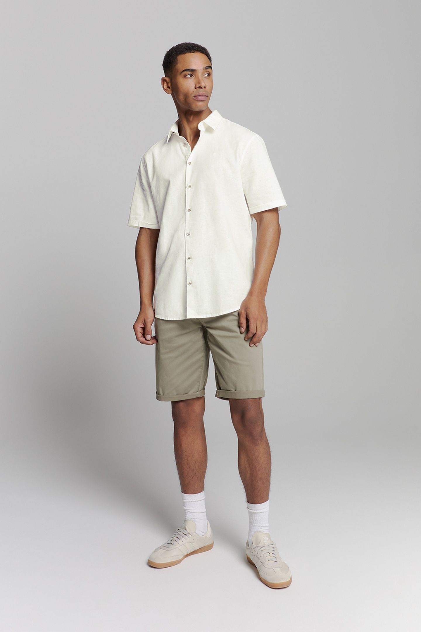 SHIRT SHORT SLEEVE SOLID WITH LINEN WHITE 1