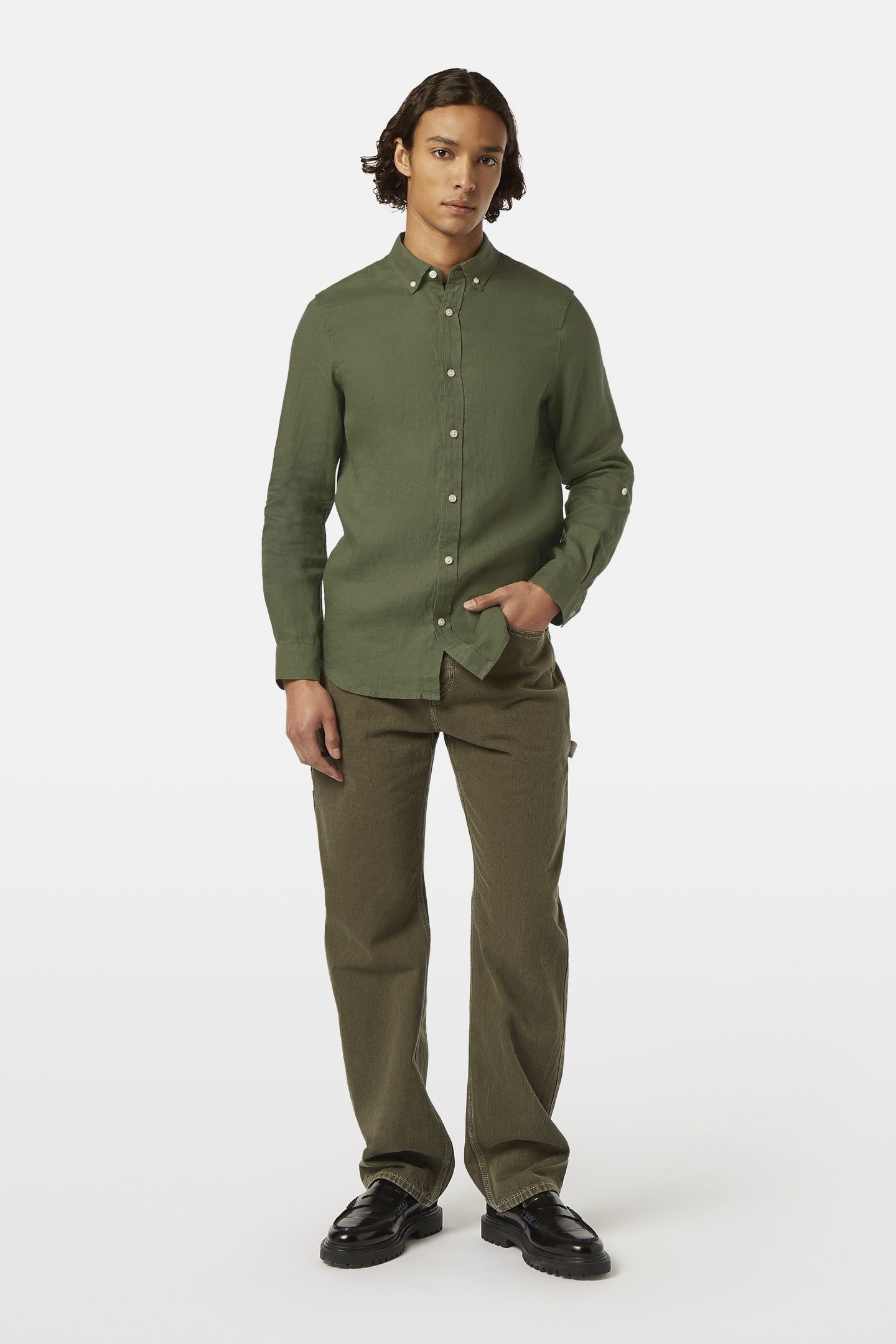 SEASONAL CORE - REGULAR FIT LINEN SHIRT ARMY 2