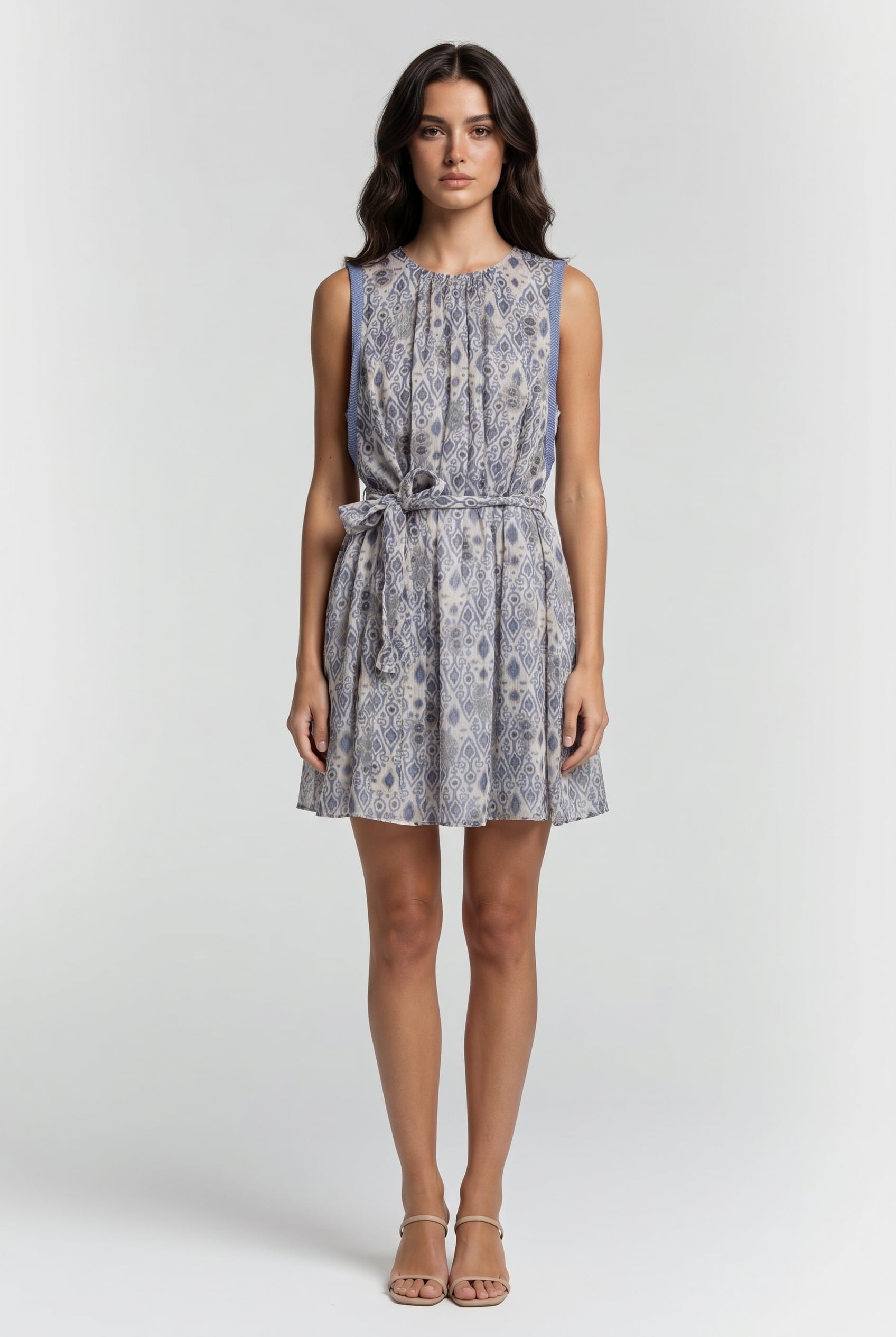 PRINTED FLIPPY DRESS PALE BLUE/IVORY 1