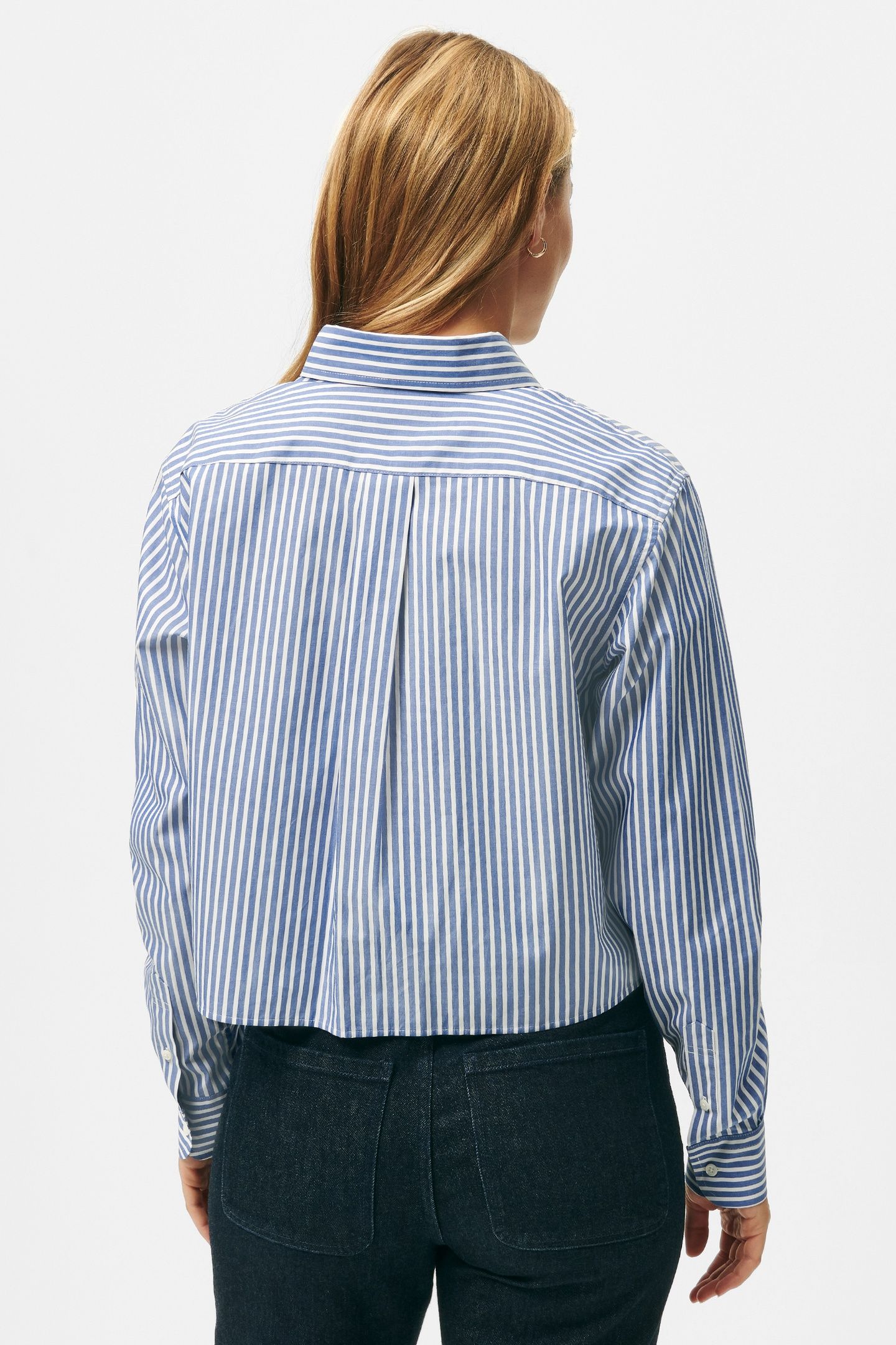 CROPPED STRIPED COTTON POPLIN SHIRT BLUE 2