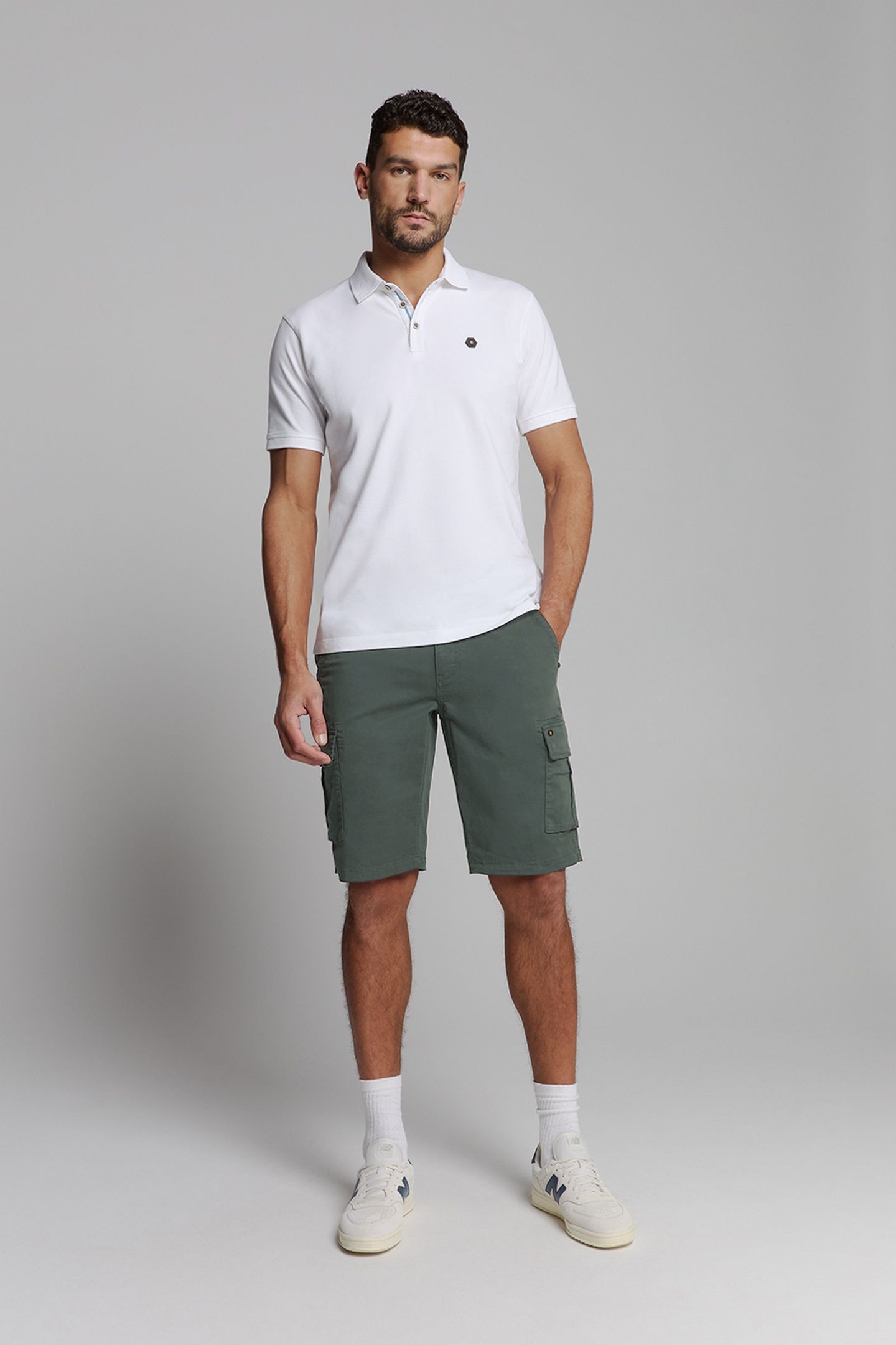 SHORT CARGO GARMENT DYED + STONE WASHED STRETCH DARK STEEL 2
